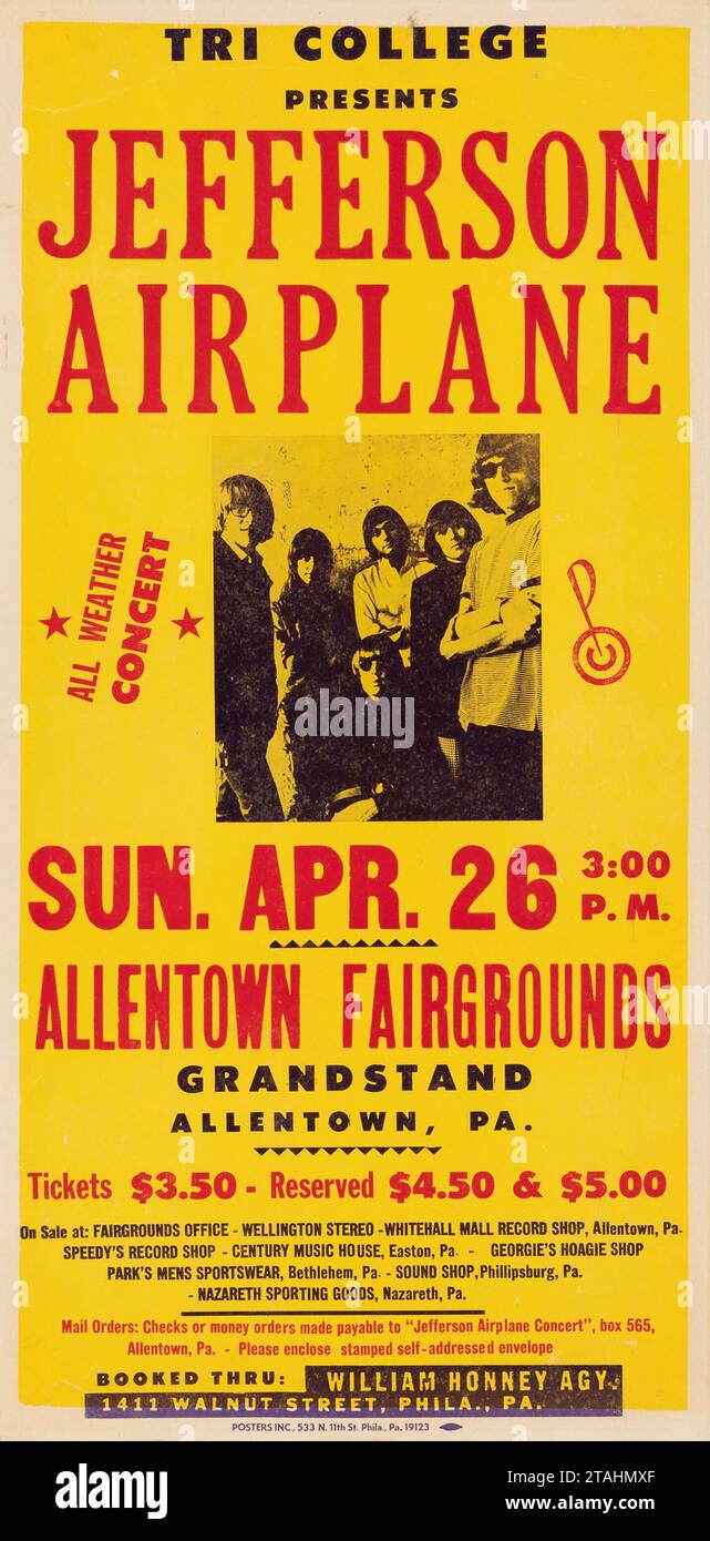 Il Tri College presenta Jefferson Airplane 1970 Allentown Fairgrounds, Philadelphia - poster del concerto della domenica pomeriggio Foto Stock