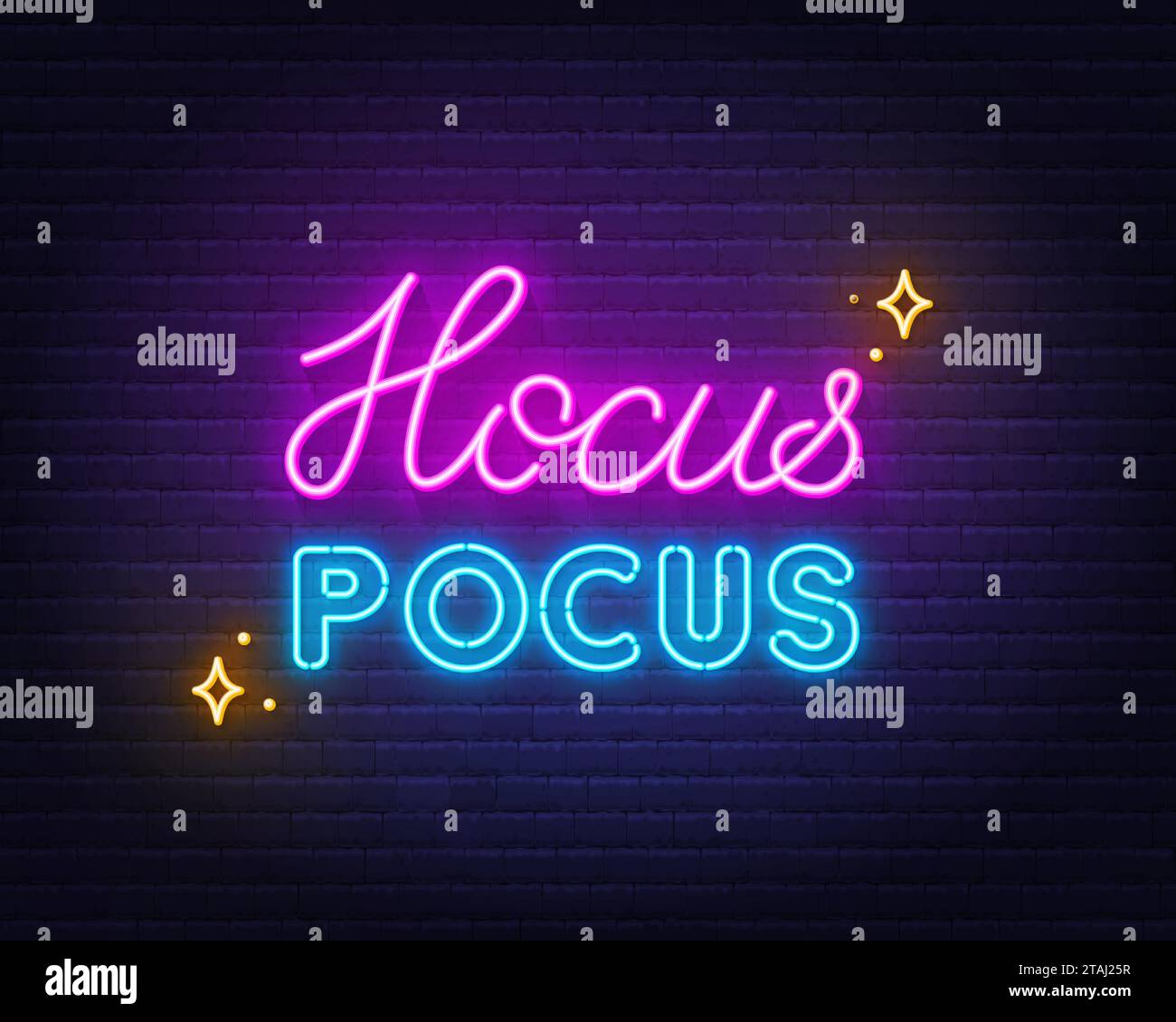 Scritta Hocus Pocus neon su sfondo murale Illustrazione Vettoriale