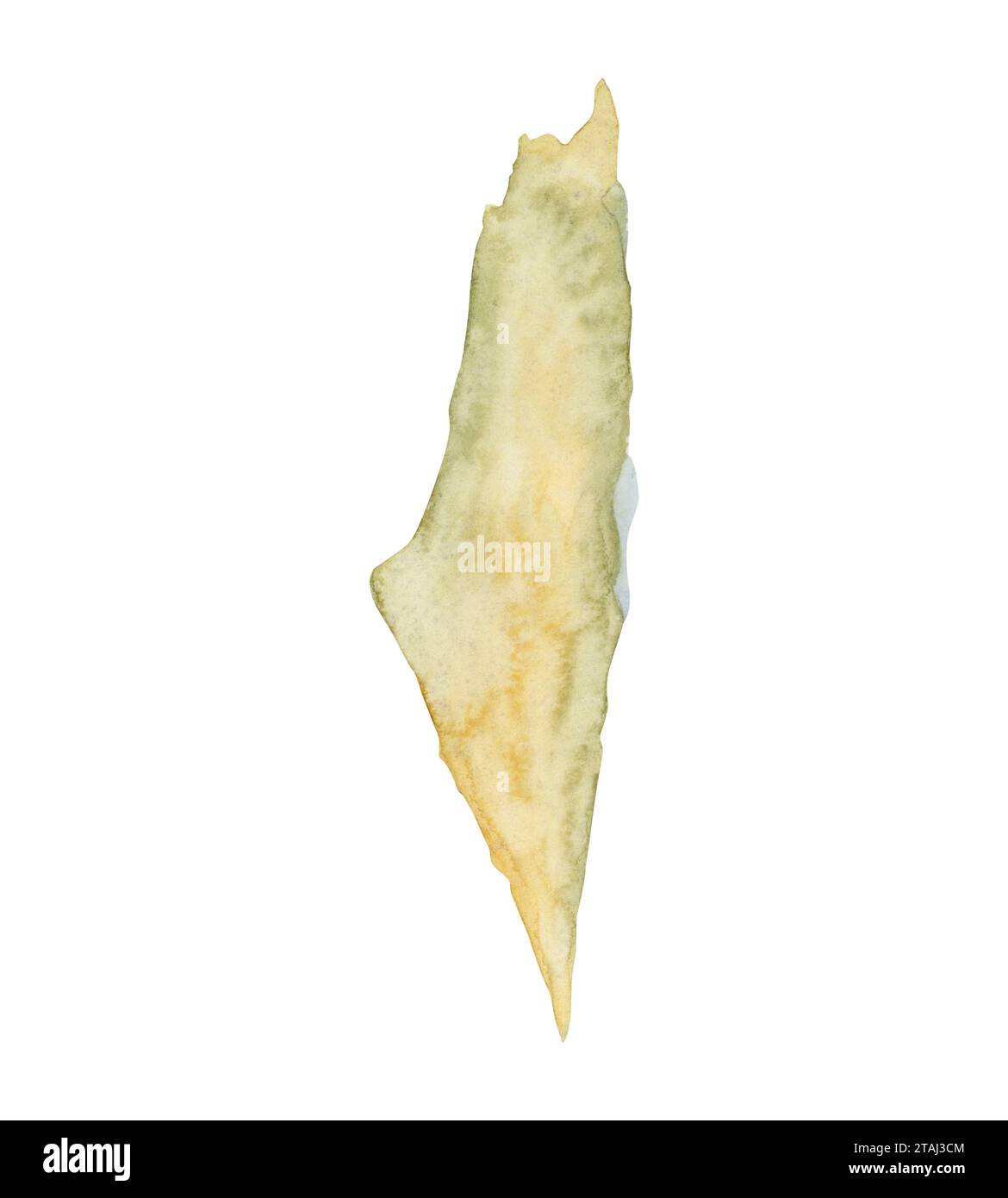 Illustrazione della mappa geografica Israele ad acquerello in colori pastello. Mappa fisica del paese dello schizzo del Medio Oriente Foto Stock