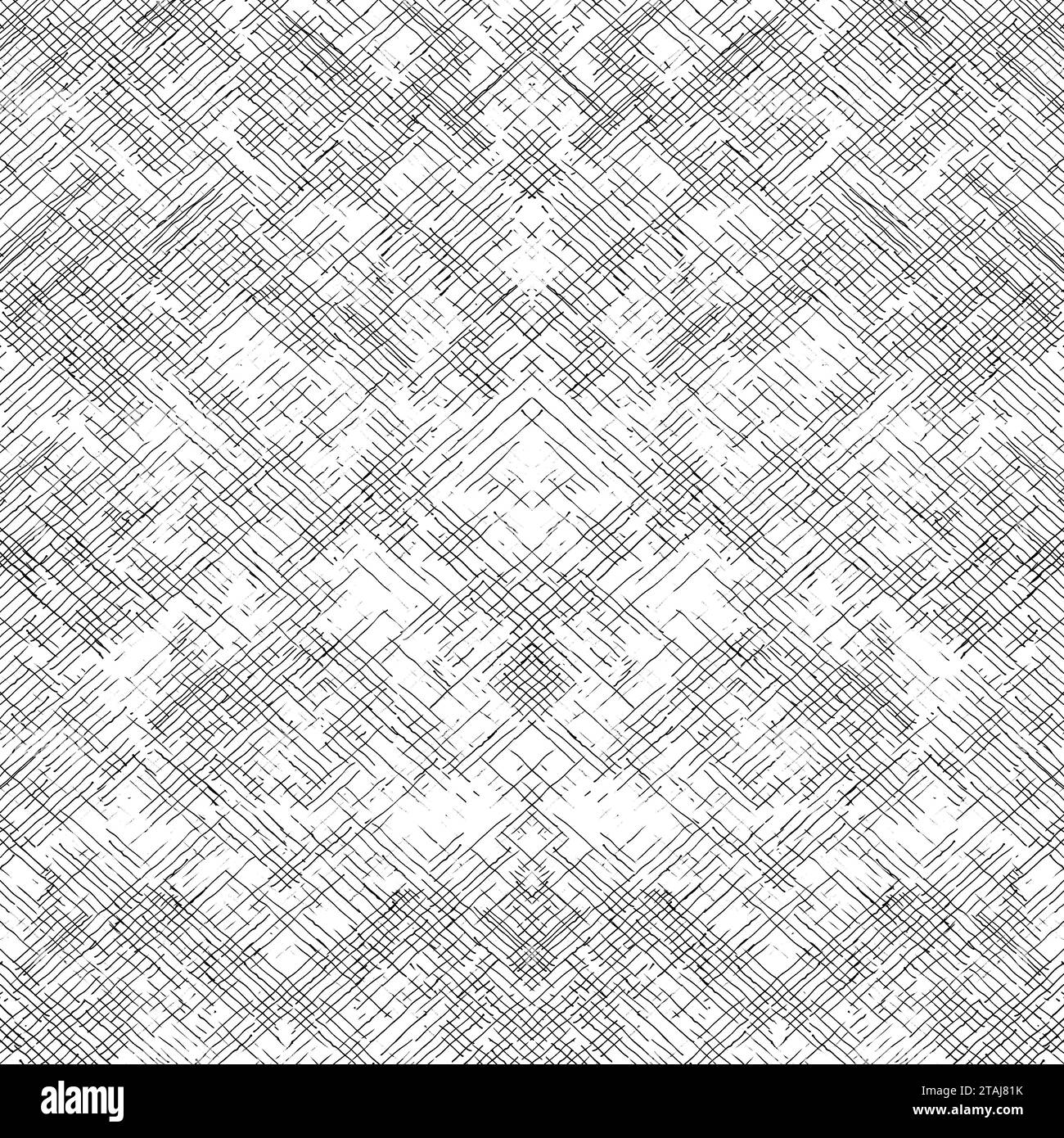 Trama intrecciata. Schema di emergenza ondulazione. Sfondo in lino. Tratteggio trasversale dei tratti del pennello. Texture nera interlacciata su sfondo bianco. Fibra di gradazione. Semplice Foto Stock