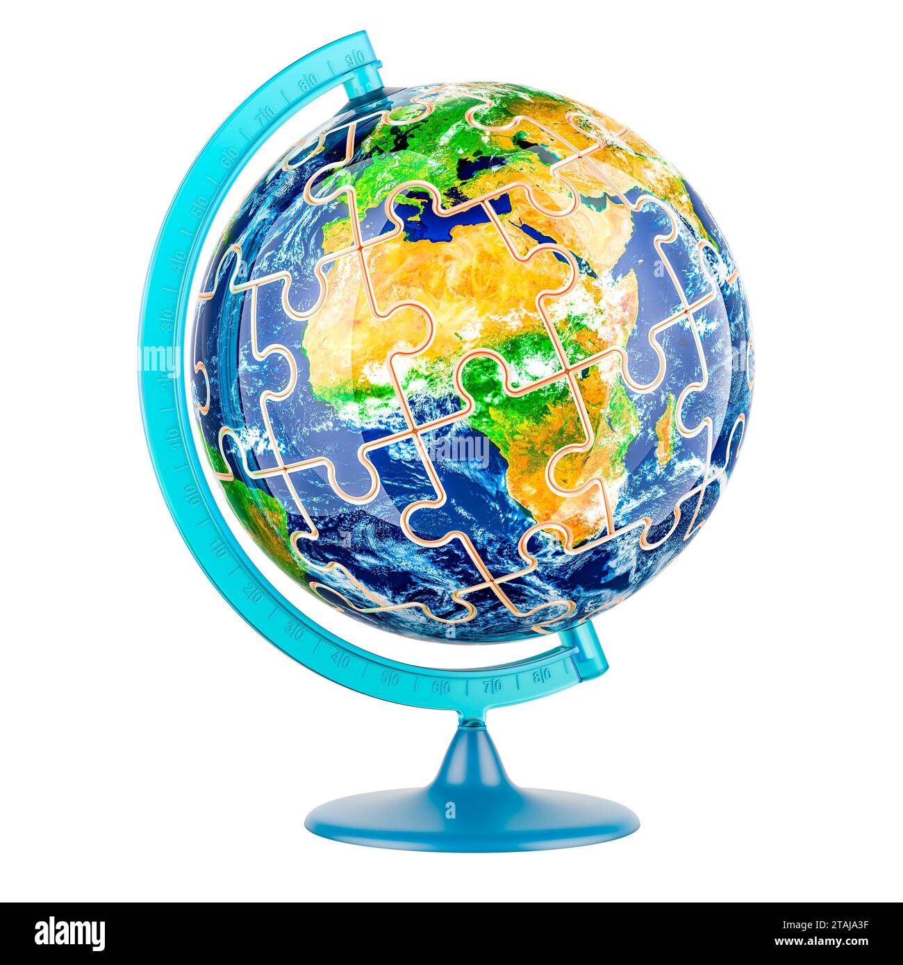 World Globe da puzzle, rendering 3D isolato su sfondo bianco Foto Stock