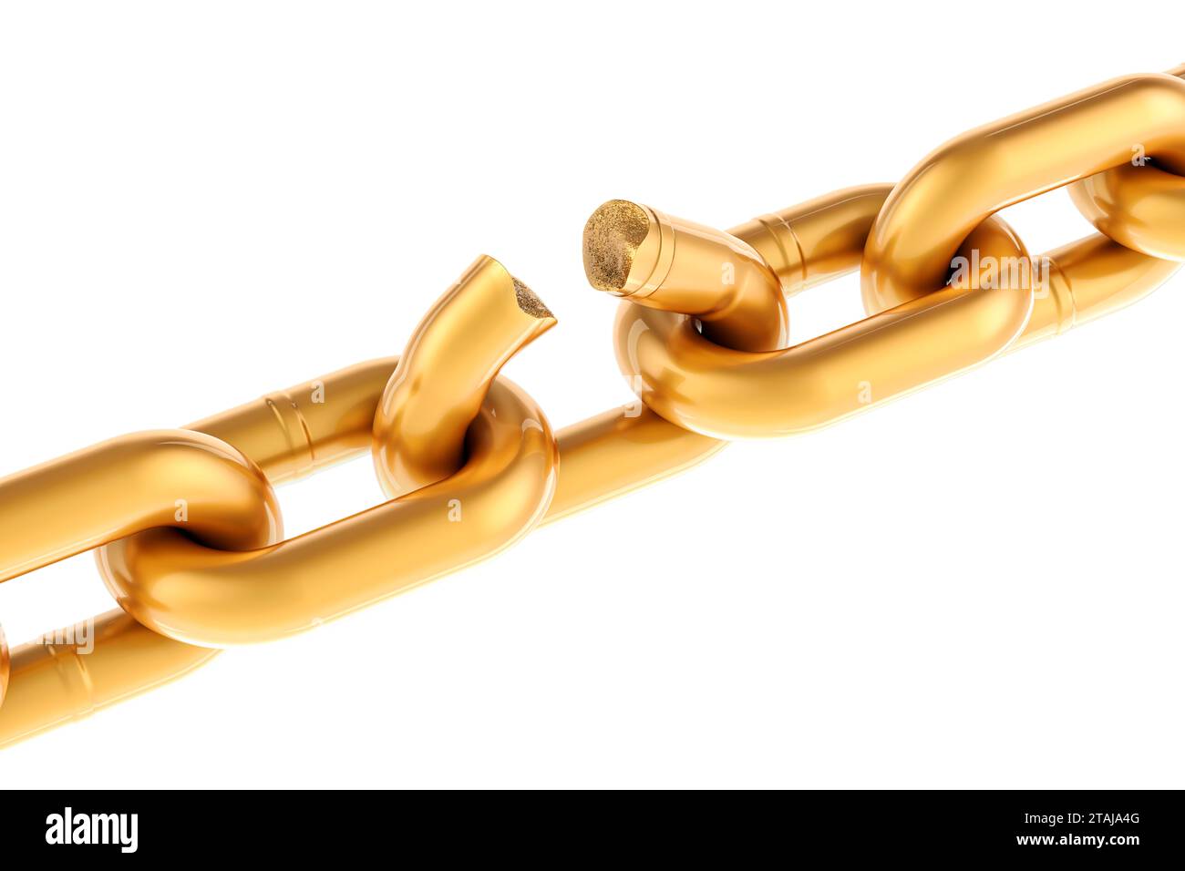 Breaking Golden Chain, rendering 3D isolato su sfondo bianco Foto Stock