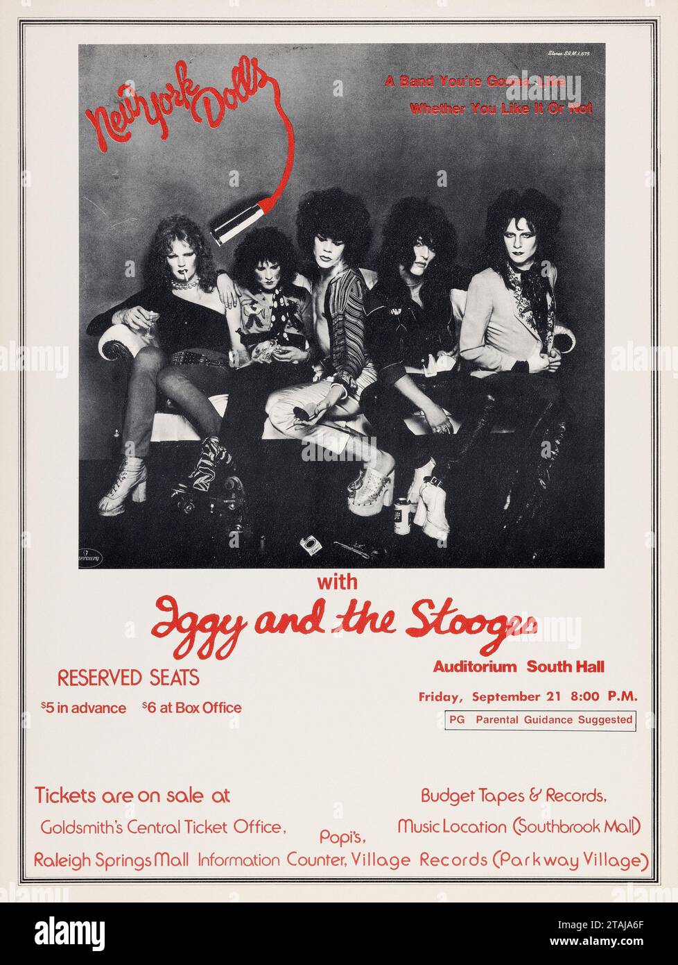 New York Dolls, Iggy & the Stooges 1973 Memphis, Tennessee - poster dei concerti rock d'epoca Foto Stock
