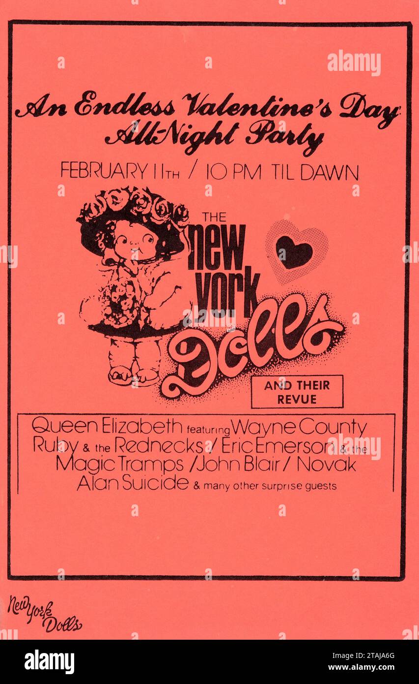 The New York Dolls - 1973 - poster dei concerti per tutta la notte di San Valentino a New York Foto Stock