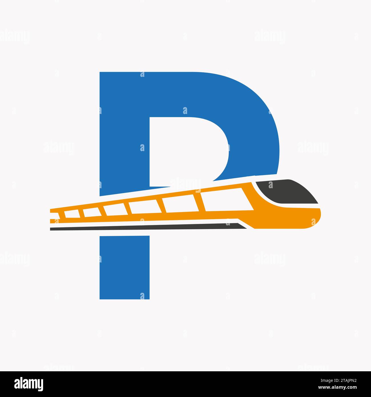 Logo del treno sulla lettera P, Express Symbol Vector Template Illustrazione Vettoriale