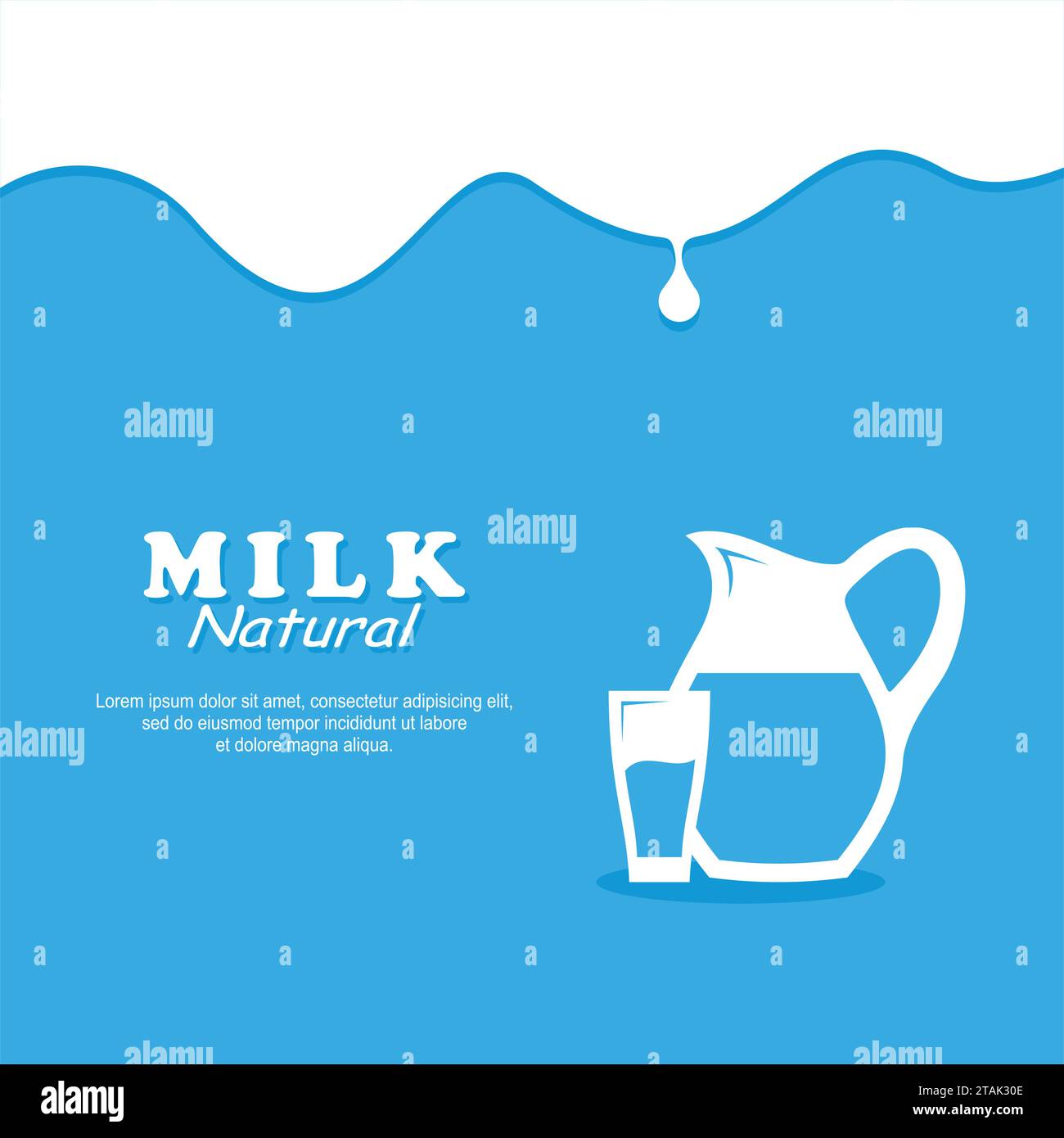 Latte di fondo. Design piatto a caraffa e latte in vetro Illustrazione Vettoriale