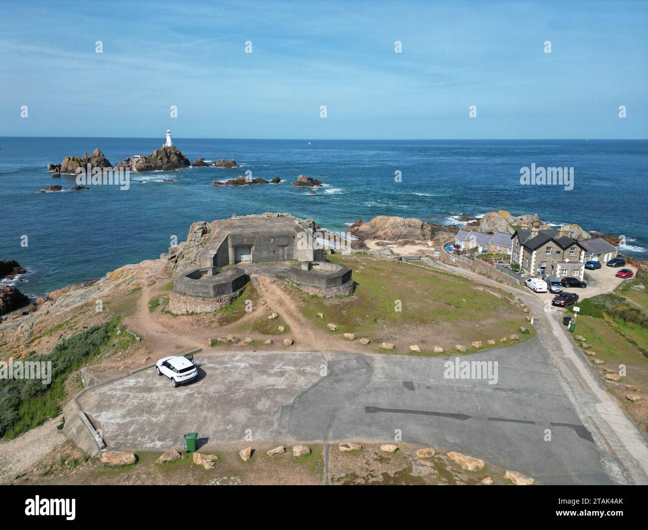 Bunker tedesco della seconda guerra mondiale la Corbière, Jersey, drone, aereo Foto Stock