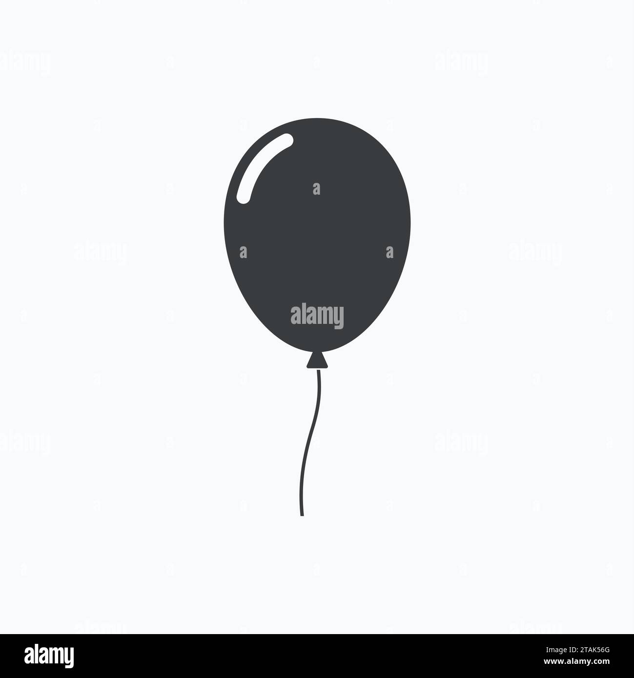 Icona a forma di palloncino con cordoncino in elio Happy Surprise. Palloncino vettoriale nero dell'aria isolato su sfondo grigio. Illustrazione Vettoriale