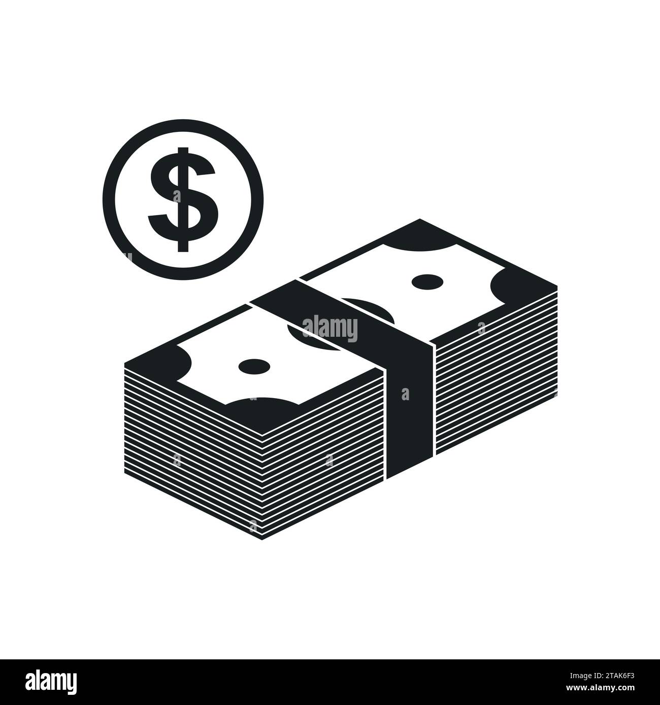 Icona a forma di moneta e contanti isolata su sfondo bianco. Illustrazione vettoriale di denaro. Illustrazione Vettoriale