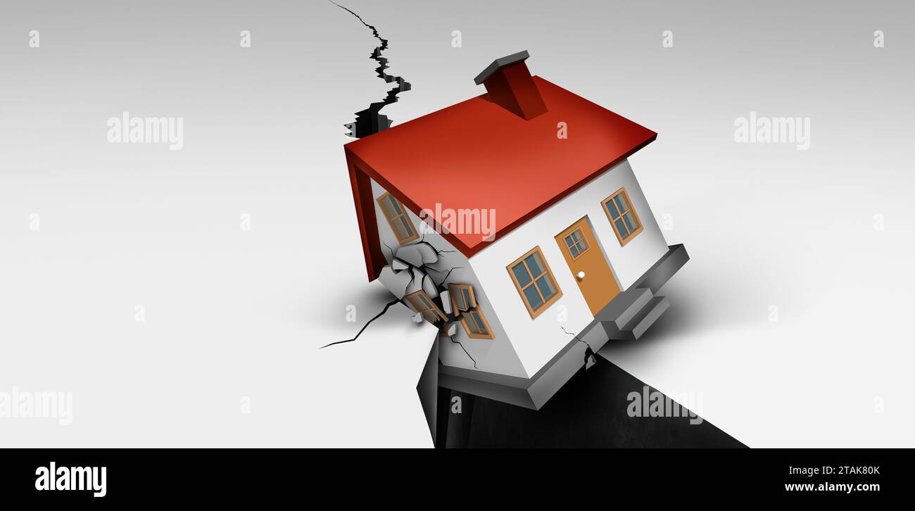 Crollo immobiliare e crollo dei prezzi delle case e calo delle abitazioni mercato di acquisto e mutui subprime mutui turbolenze finanziarie e debito delle abitazioni Foto Stock