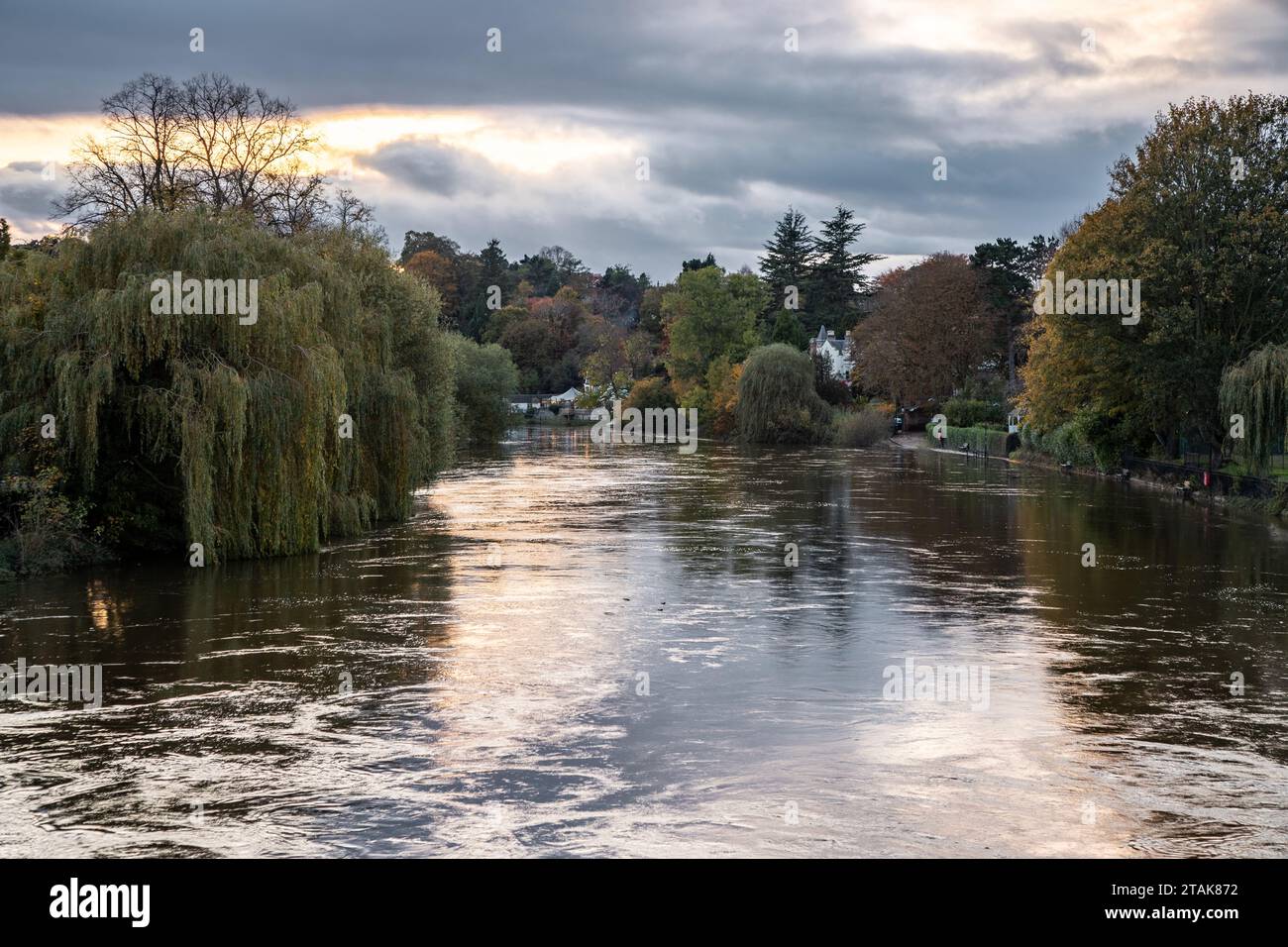 River Severn a Shrewsbury, Shropshire, Inghilterra Foto Stock