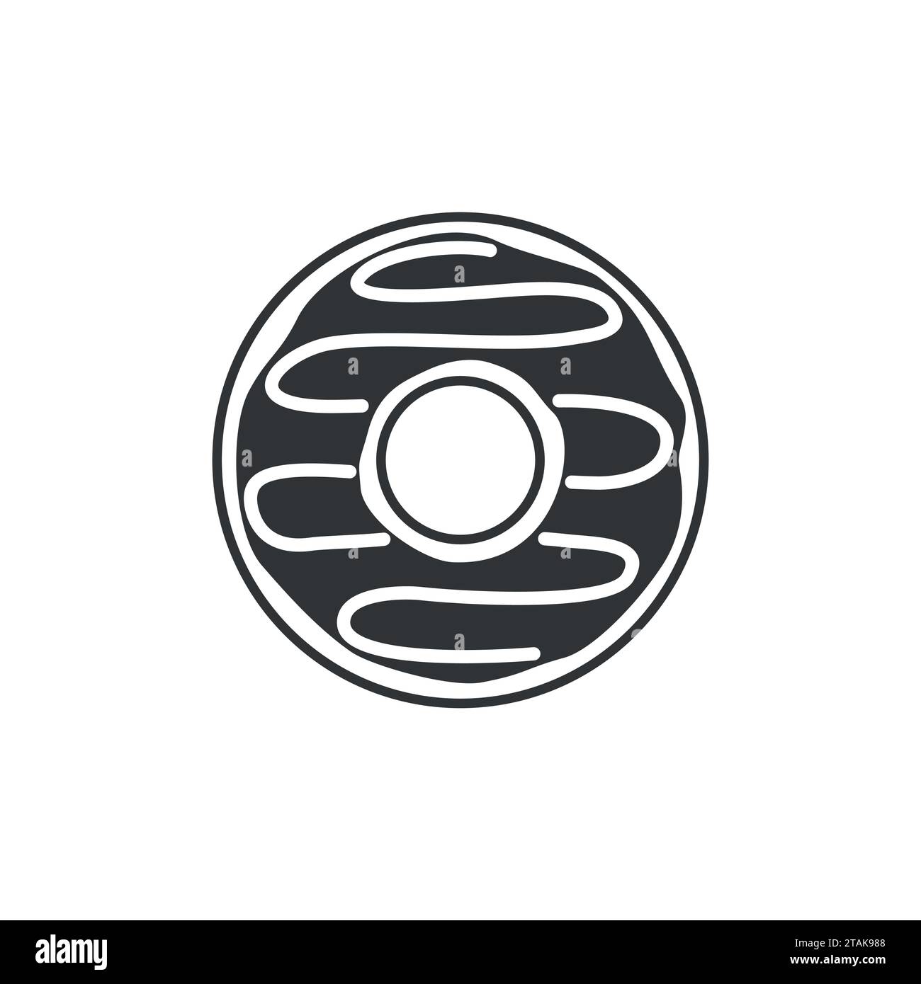 Icona della ciambella vettoriale isolata su sfondo bianco. Icona del cibo ciambella. Ciambella decorata con caramelle con condimento. Delizioso spuntino con pasta glassata Illustrazione Vettoriale