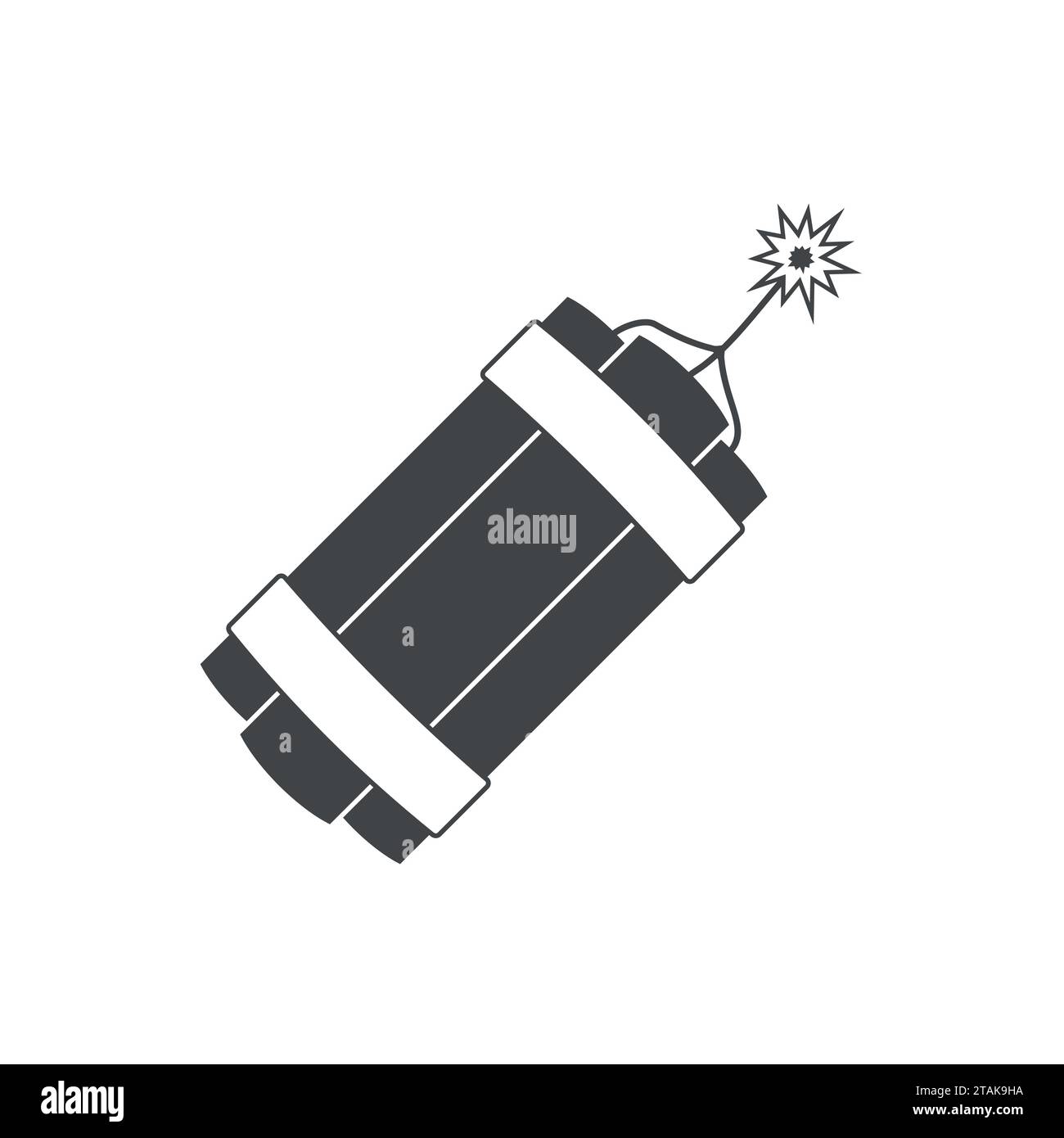 Icona dell'esplosione della bomba dinamite con la detonazione dello stoppino in fiamme isolata su sfondo bianco. Icona della bomba a dinamite vettoriale con arma esplosiva Sparkle Danger Illustrazione Vettoriale