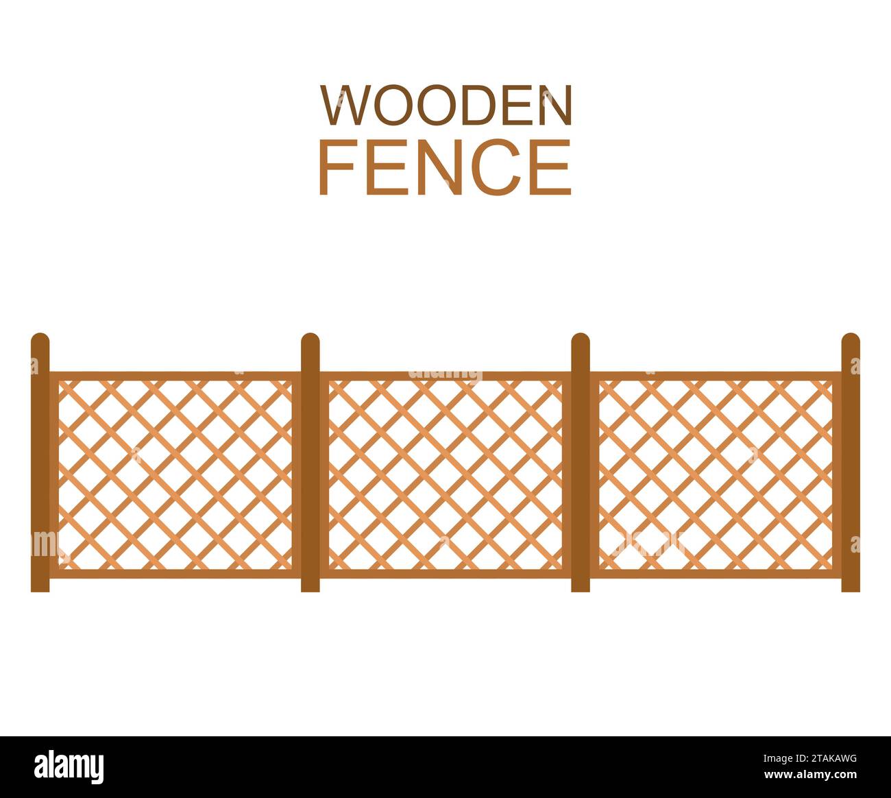 Recinzione in legno proveniente da planking incrociato isolata su sfondo bianco Illustrazione Vettoriale