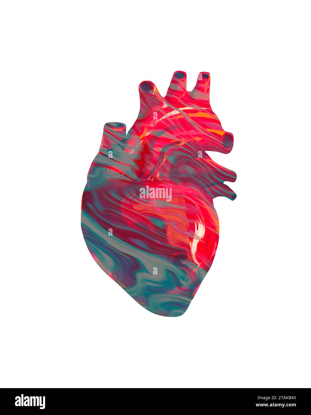 Illustrazione disegnata a mano o disegno di un cuore umano colorato con effetto di pittura in marmo Foto Stock