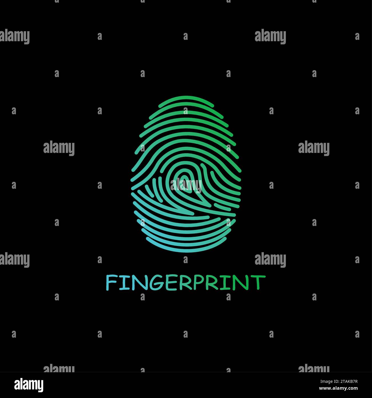 Identificazione dell'icona di impronta digitale colorata isolata su sfondo nero. Sistema di sicurezza e sorveglianza Illustrazione Vettoriale