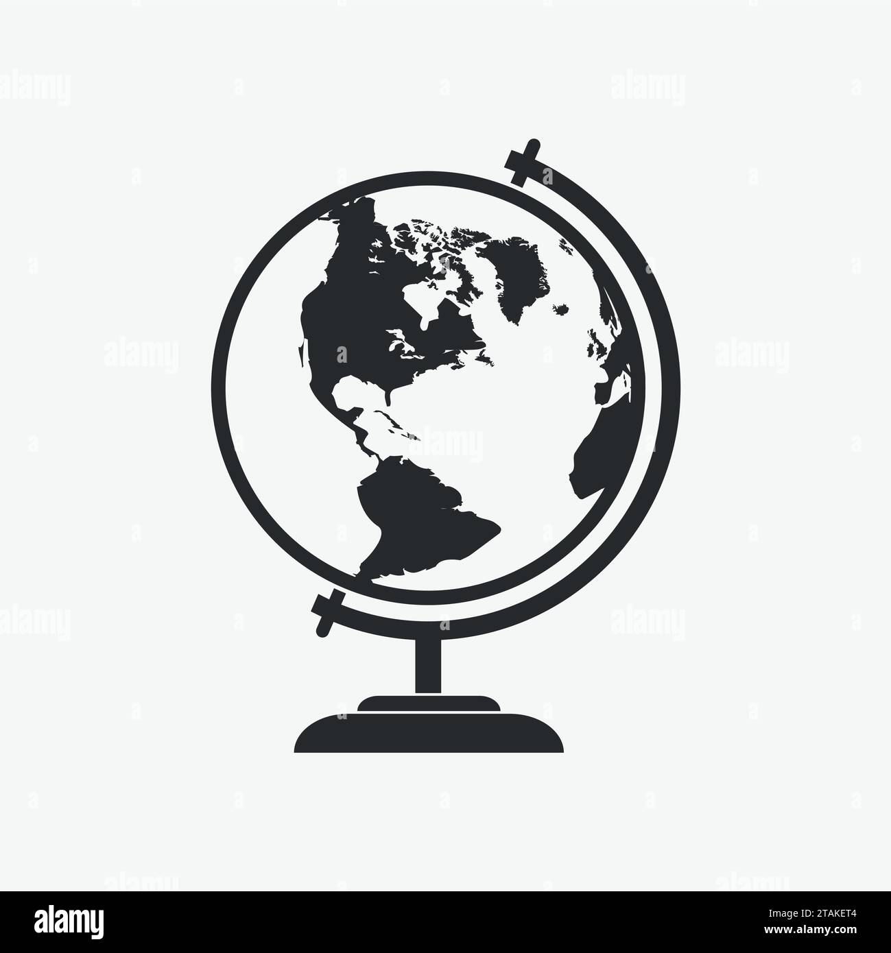 Icona mondiale dell'istruzione scolastica in stile piatto. Geografia del globo simbolo di terra mappa vettoriale isolata su sfondo grigio Illustrazione Vettoriale