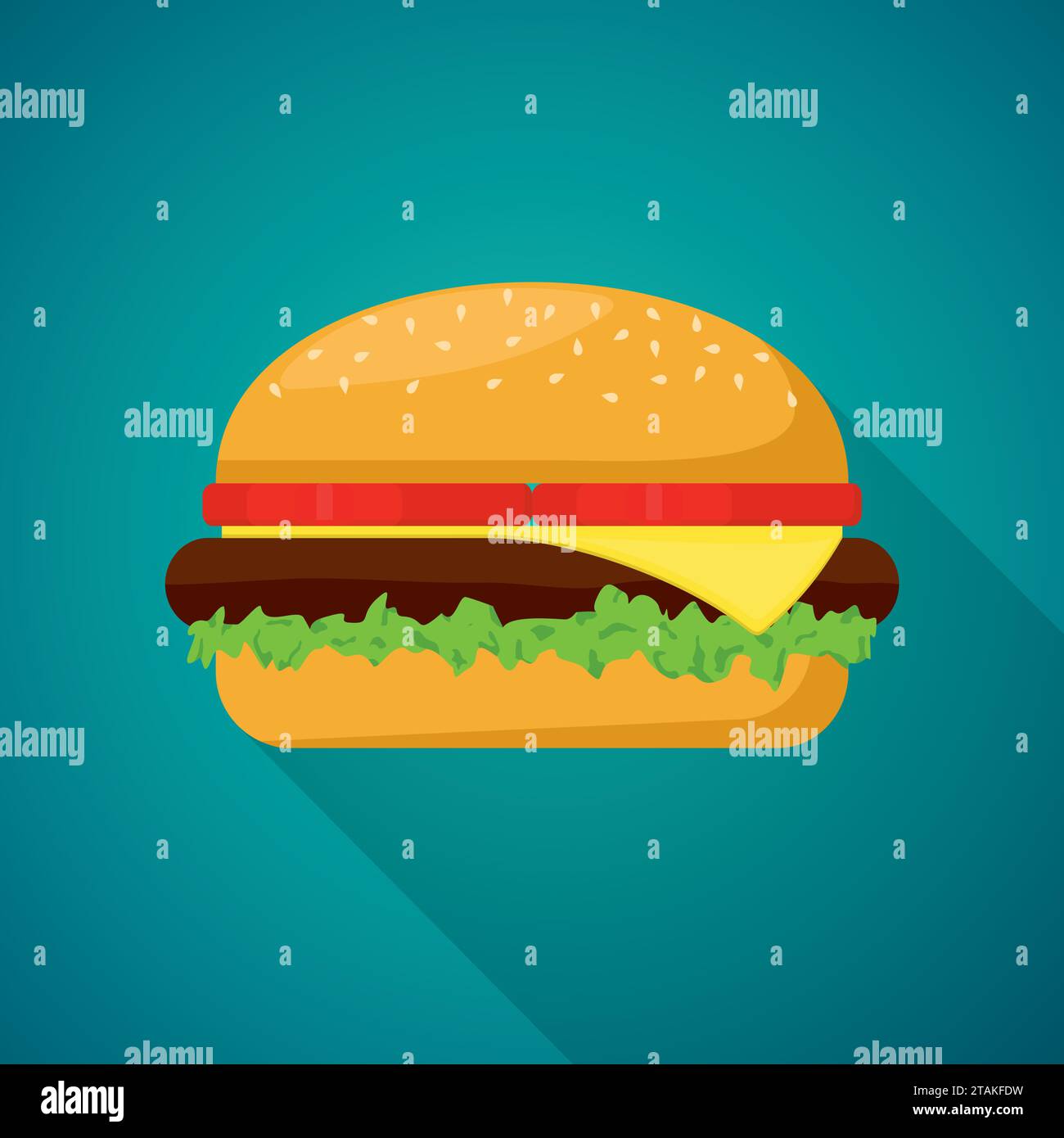 Hamburger con carne, lattuga, formaggio e pomodoro. Illustrazione vettoriale fast food Illustrazione Vettoriale