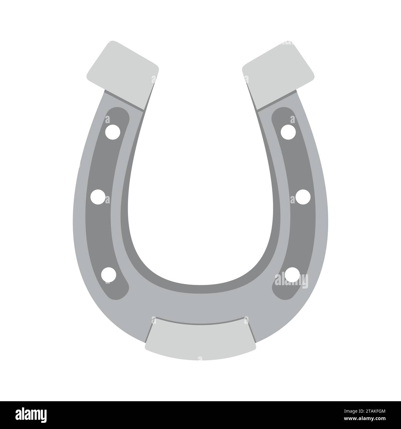Icona a ferro di cavallo. Ferro di cavallo d'argento isolato su sfondo bianco. Illustrazione vettoriale piatta a ferro di cavallo Illustrazione Vettoriale