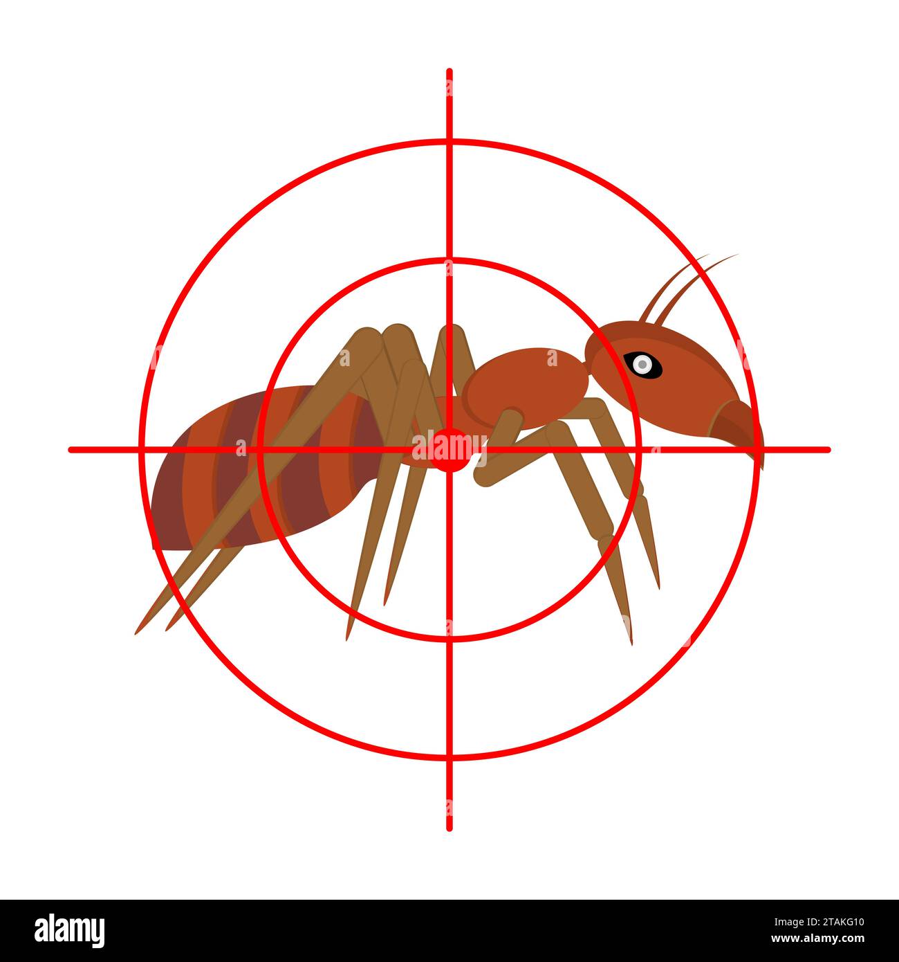 ANT e mira, bersaglio. Vista laterale. Concetto di protezione degli insetti. Illustrazione vettoriale isolata su sfondo bianco. Illustrazione Vettoriale