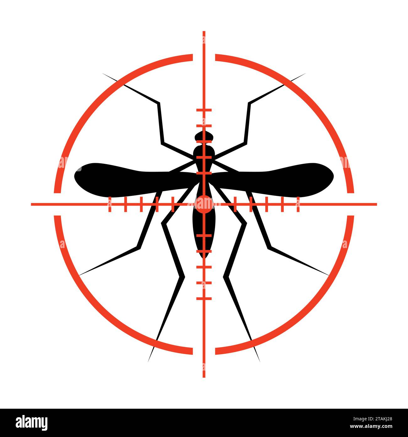 Silhouette di zanzara e Crosshair. Insetto, Culex pipiens isolato su sfondo bianco. Illustrazione vettoriale. Illustrazione Vettoriale