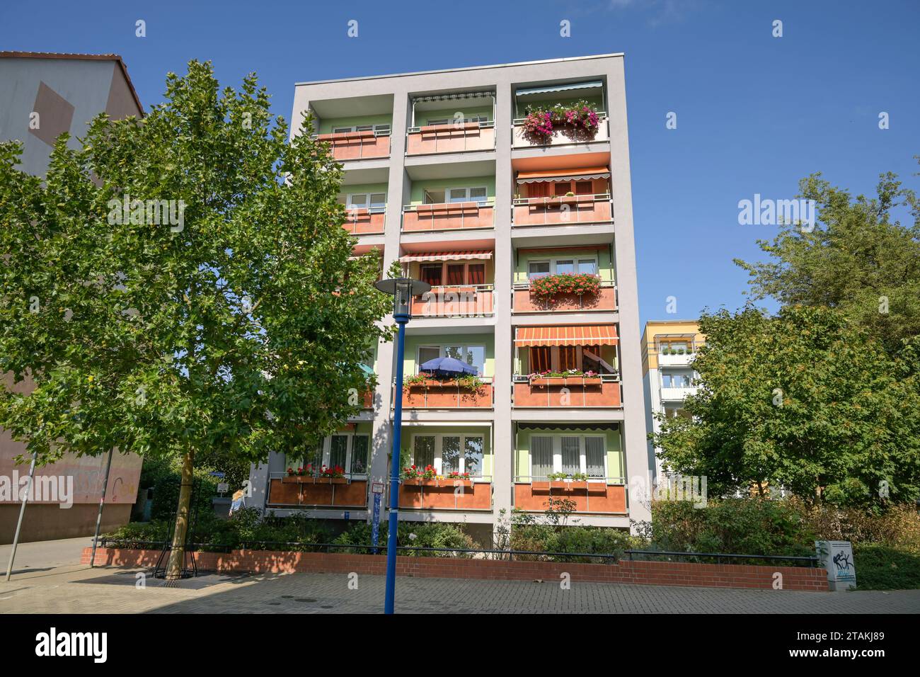 Plattenbauten, Reinheimer Straße, Fürstenwalde, Landkreis Oder-Spree, Brandeburgo, Deutschland Foto Stock