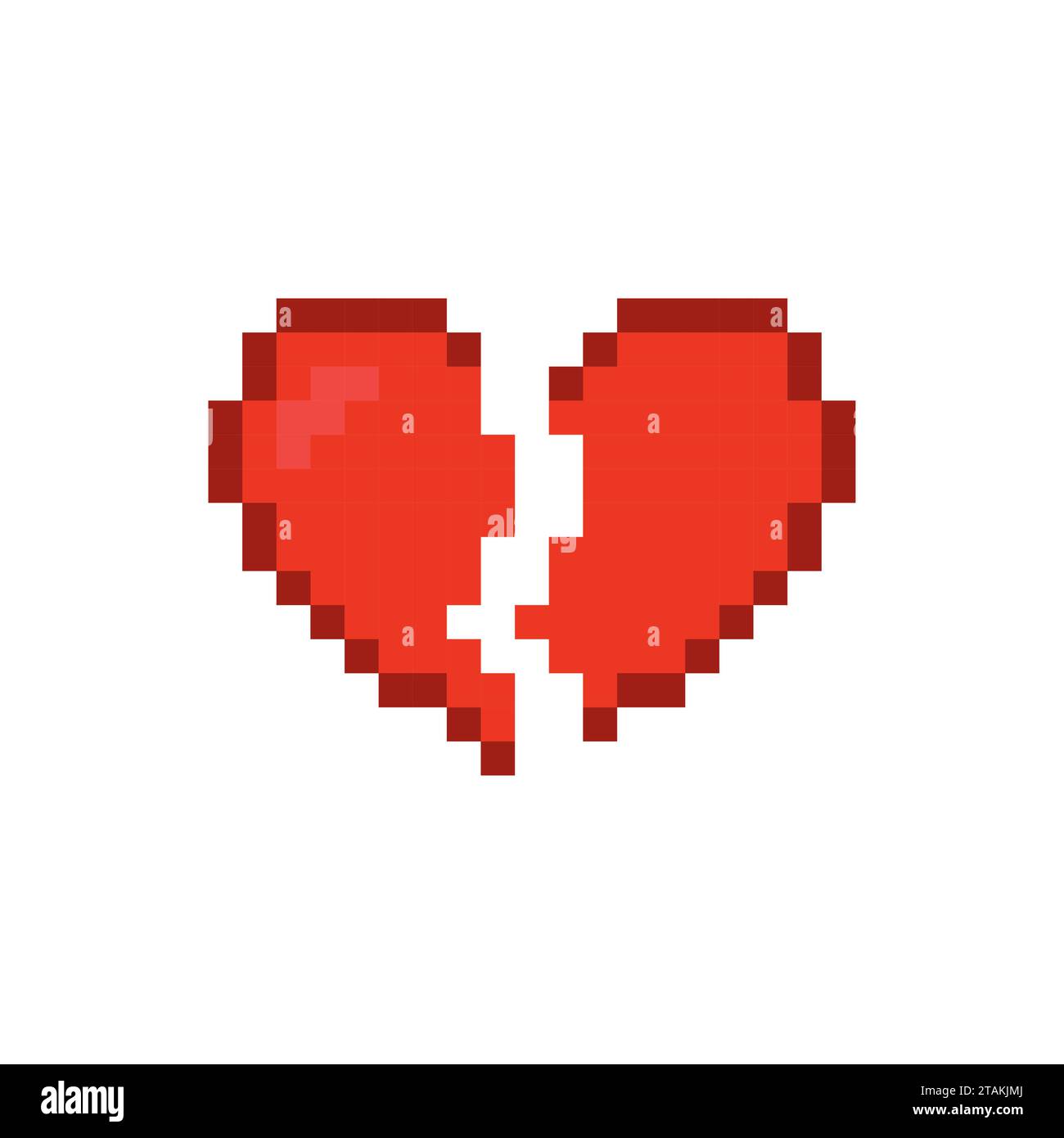 Icona rossa a cuore spezzato isolata su sfondo bianco. Illustrazione vettoriale d'amore romantica Illustrazione Vettoriale