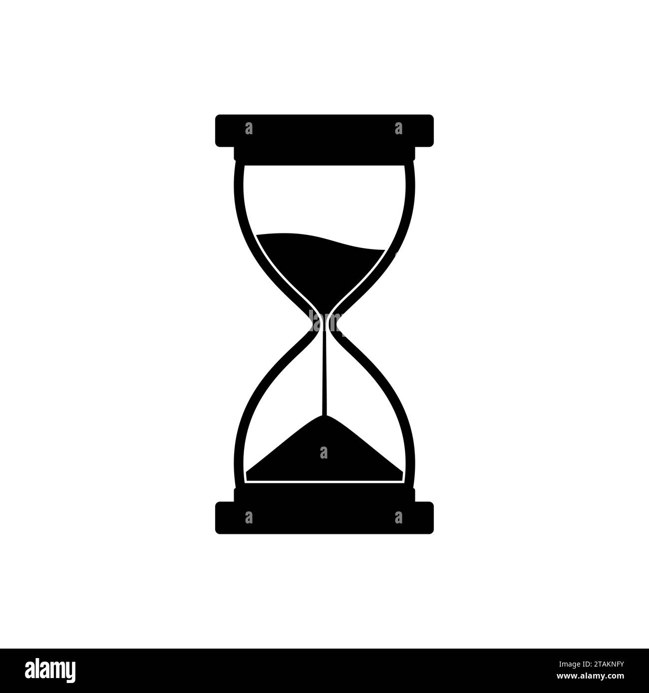 Icona in vetro sabbiato isolata su sfondo bianco. Clessidra temporale. Illusione vettoriale Sandclock. Illustrazione Vettoriale