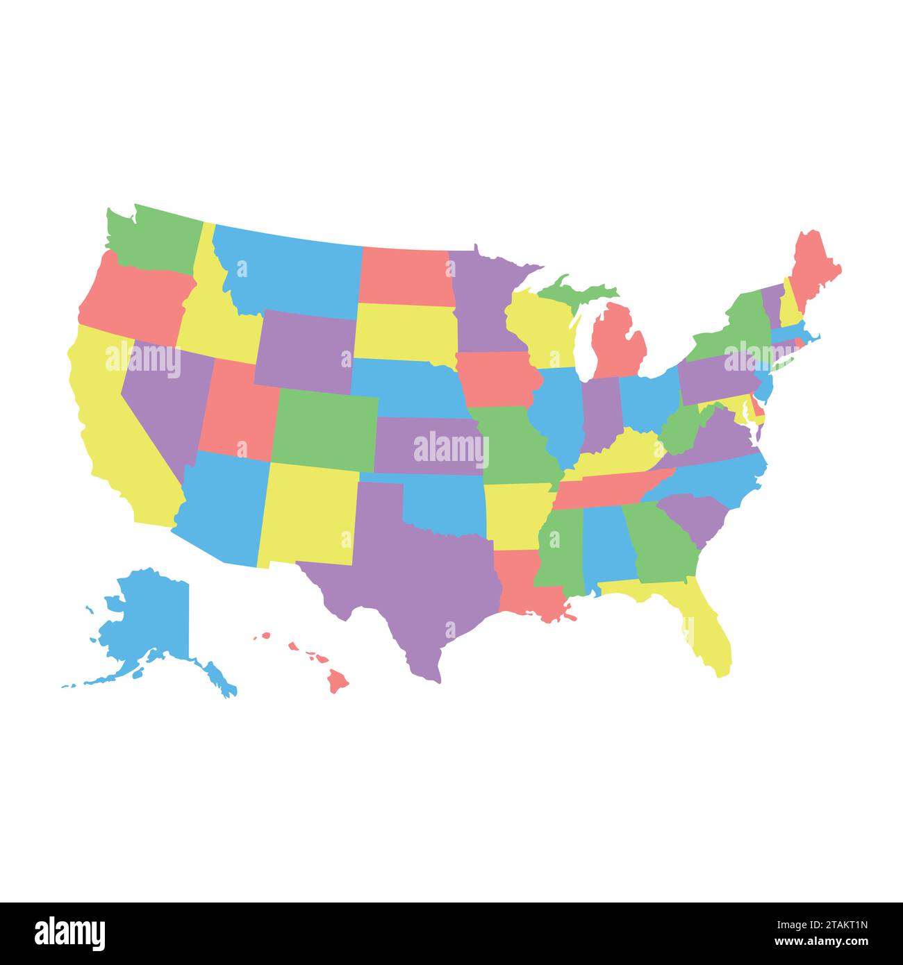 Mappa degli Stati Uniti dettagliata con colori diversi per ogni paese. Mappa degli Stati Uniti d'America in stile piatto. mappa degli stati federali degli stati uniti d'america Illustrazione Vettoriale