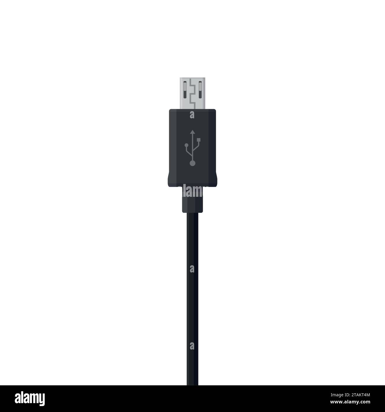 Cavo micro USB nero isolato su sfondo bianco in stile piatto Illustrazione Vettoriale