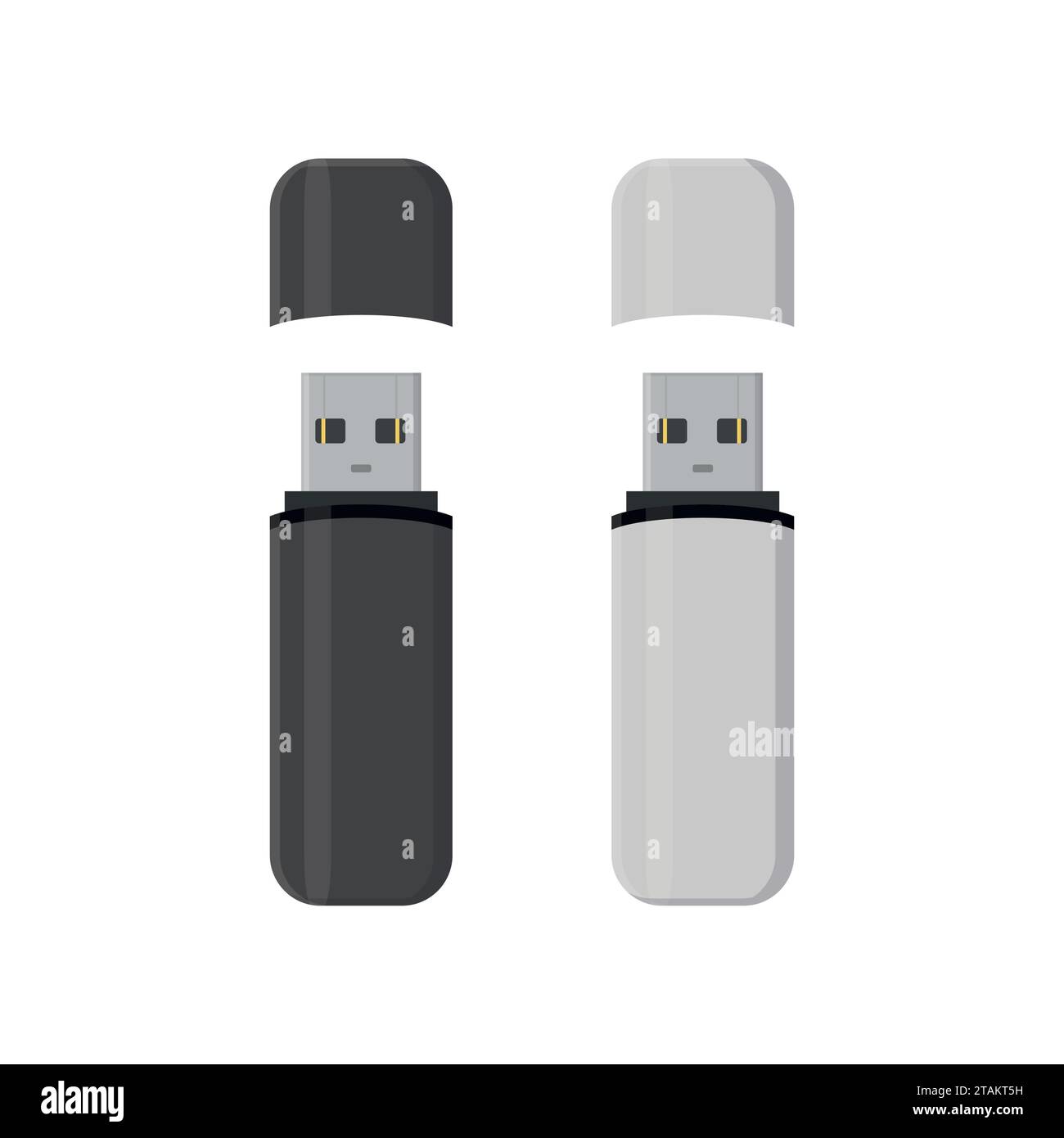 Chiavette USB per unità flash isolate su sfondo bianco in stile piatto. Illustrazione Vettoriale