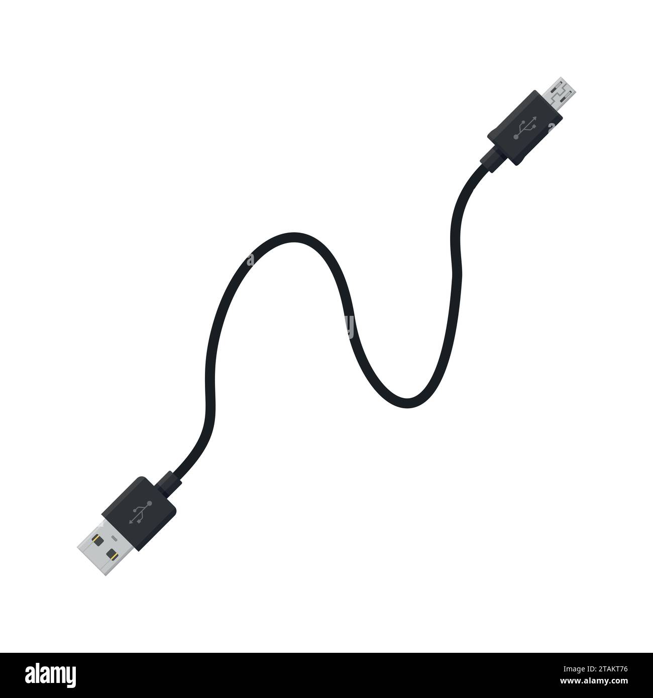 Cavo di collegamento USB isolato su sfondo bianco in stile piatto Illustrazione Vettoriale