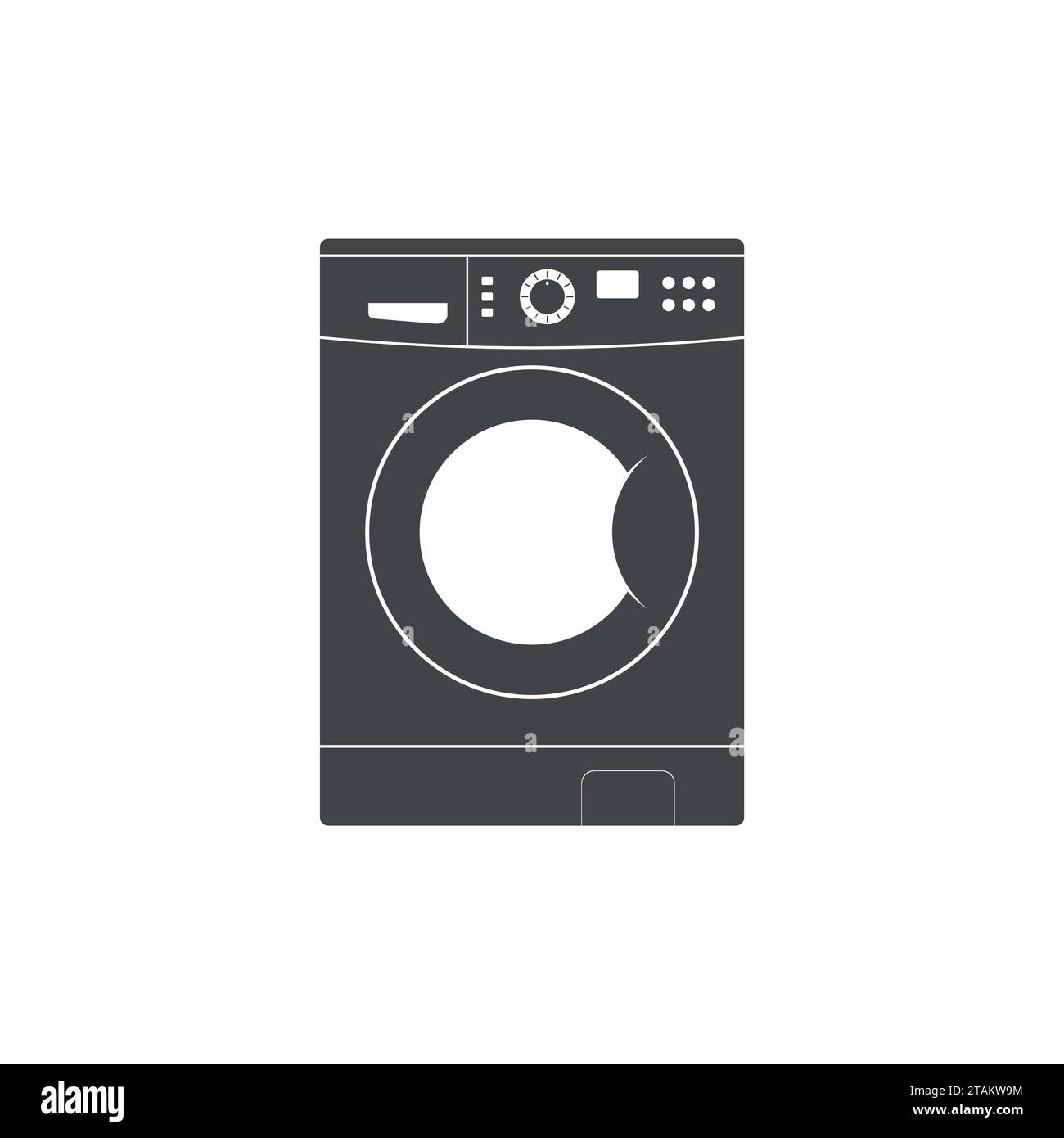 Icona della lavatrice isolata su sfondo bianco. Attrezzature lavori domestici lavanderia e biancheria. Icona rondella piatta. Illustrazione Vettoriale