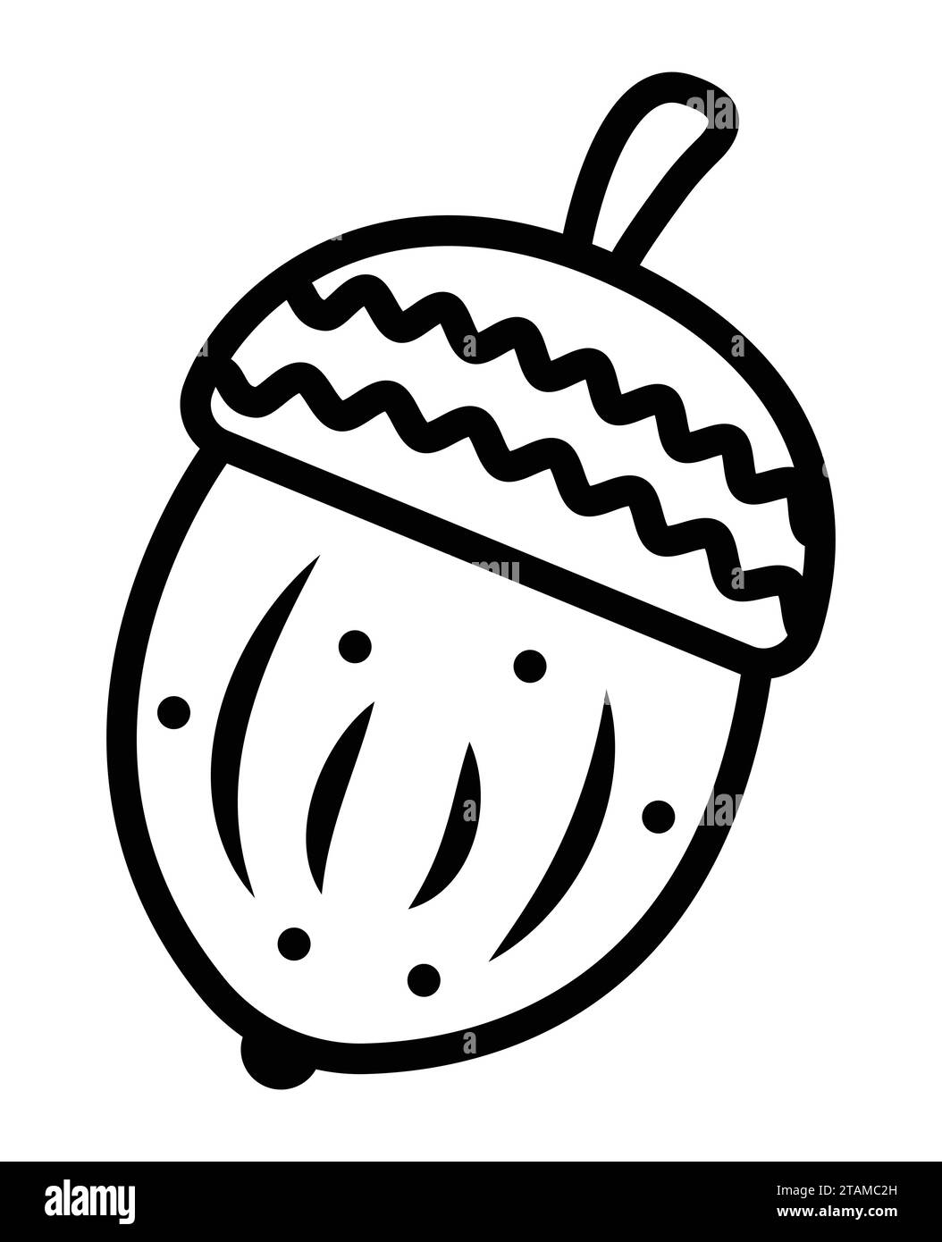 Ghianda nera, semplice icona vettoriale monocromatica di dado di rovere Illustrazione Vettoriale