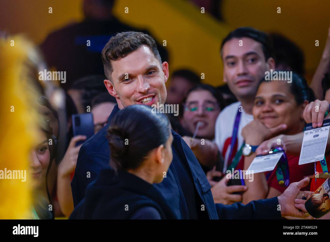 San Paolo, San Paolo, Brasile. 1 dicembre 2023. San Paolo (SP), 12/01/2023 - CCXP23/FESTIVAL/SP/VARIETADES - questo mega cast di NETFLIX - REBEL MOON - Zack Snyder, Deborah Snyder, Sofia Boutella, Djimon Hounsou, ed Skerein, Michiel Huisman, Ray Fisher, Charlie Hunnam, Staz Nair ed E. Duffy partecipano a un evento sul palco omelete il secondo giorno della decima edizione di Comic con Experience (CCXP23), il più grande festival di cultura pop del mondo, tenutosi al Sao Paulo Expo, sulla Rodovia dos Imigrantes, zona sud nella capitale di San Paolo, questo venerdì 1 dicembre 2023. L'evento, che porta Foto Stock