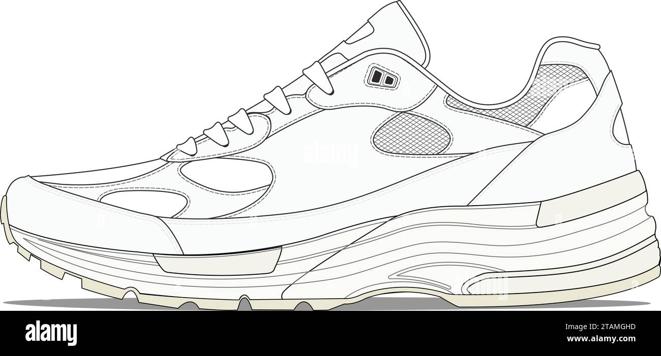 Vista laterale del modello di design di scarpe sportive retrò Illustrazione Vettoriale