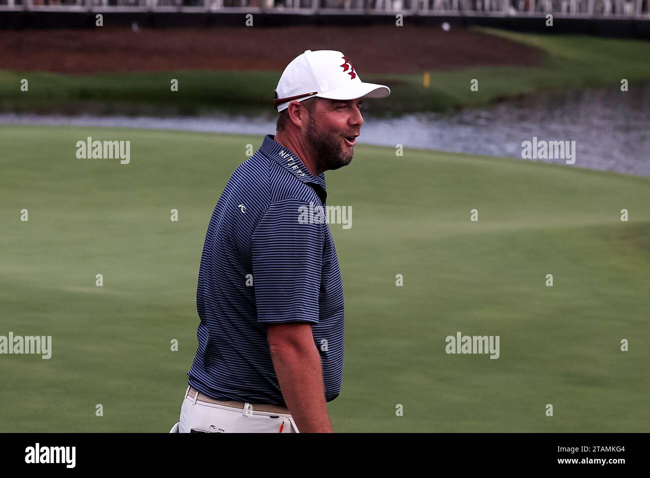 Sydney, Australia, 1 dicembre 2023. Marc Leishman mostra emozioni dopo aver fatto un putt sulla 18a buca durante il secondo round dell'Australian Open Golf all'Australian Golf Club il 1 dicembre 2023 a Sydney, Australia. Credito: Damian Briggs/Speed Media/Alamy Live News Foto Stock