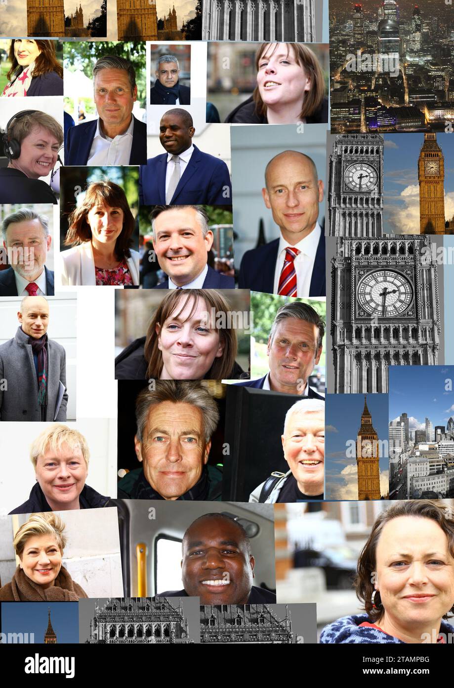 Popolo del Partito del lavoro Regno Unito Keir Starmer, Rachel Reeves, Sadiq Khan, David Lammy, Jess Phillips, Yvette Cooper, Stephen Kinnock, Barry Gardiner, Johnathan Ashworth, Angela Eagle, ben Bradshaw, Alan Johnson, Emily Tornbury, Catherine Mackinnell. Parlamento. Big Ben. Westminster. Foto Stock