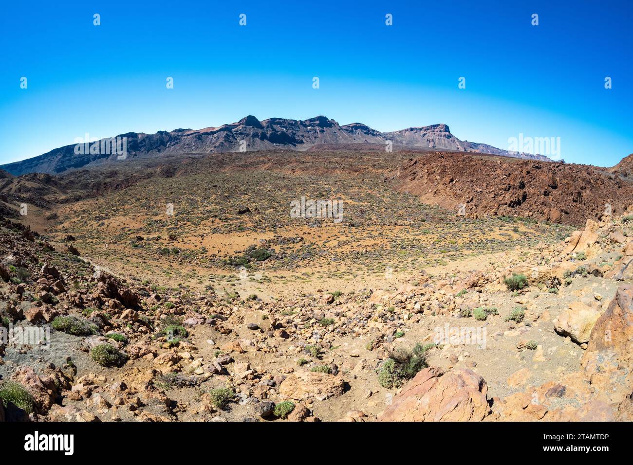 Paesaggio desertico dalla caldera di Las Canadas del vulcano Teide. Mirador (punto di vista) Minas de San Jose sur. Tenerife. Isole Canarie. Spagna. Foto Stock