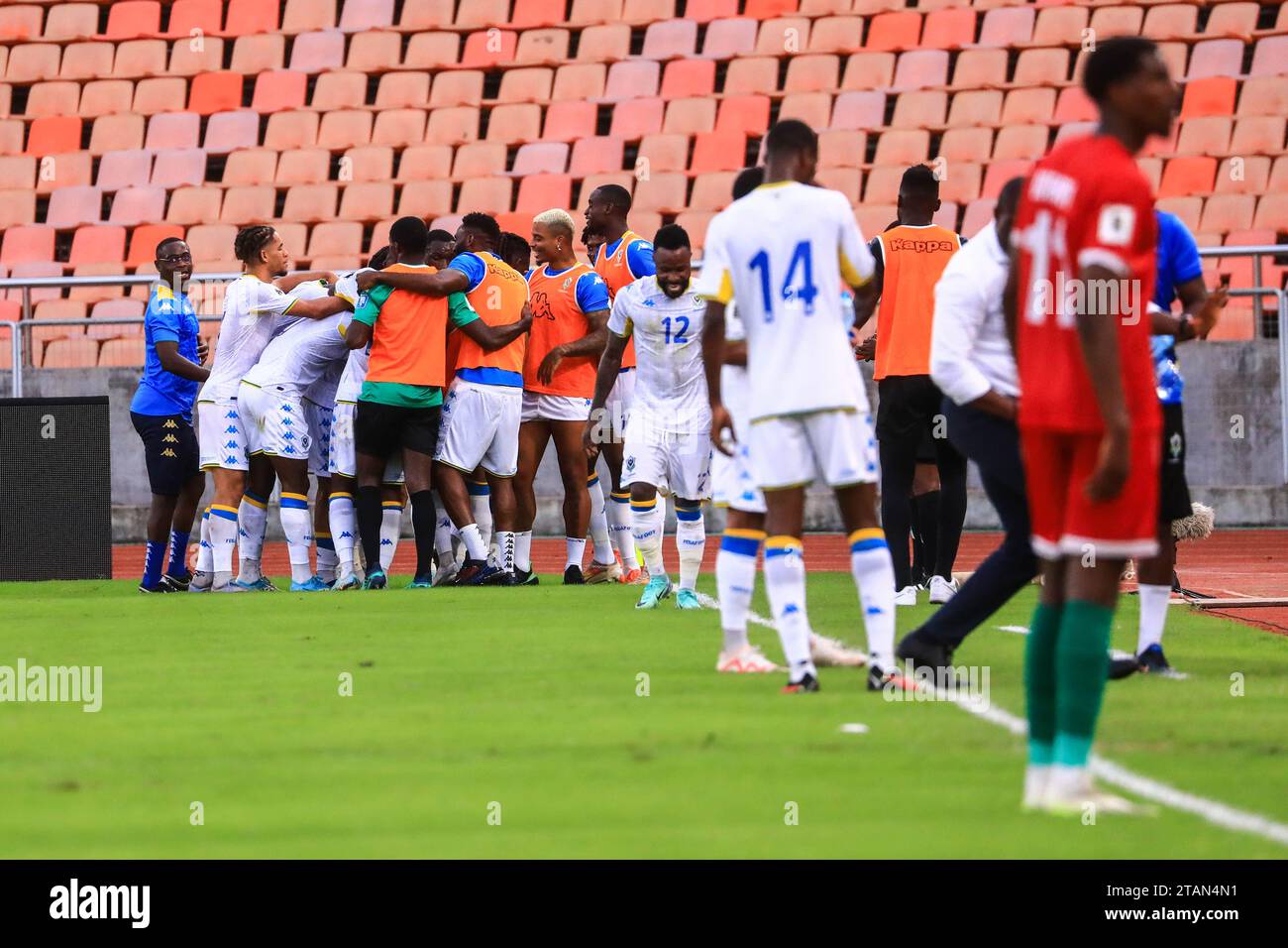 DAR es SALAAM, TANZANIA - - 19 NOVEMBRE: Il Gabon festeggia il gol durante la partita di qualificazione della Coppa del mondo FIFA 2026 tra Burundi e Gabon a Benjamin Foto Stock