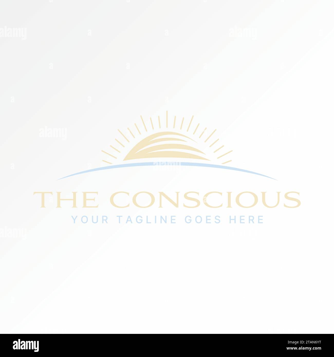 Design del logo concept grafico astratto creativo di alta qualità con orizzonte unico e semplice con terra o raggi solari. Legato al benvenuto al successo mondiale Illustrazione Vettoriale