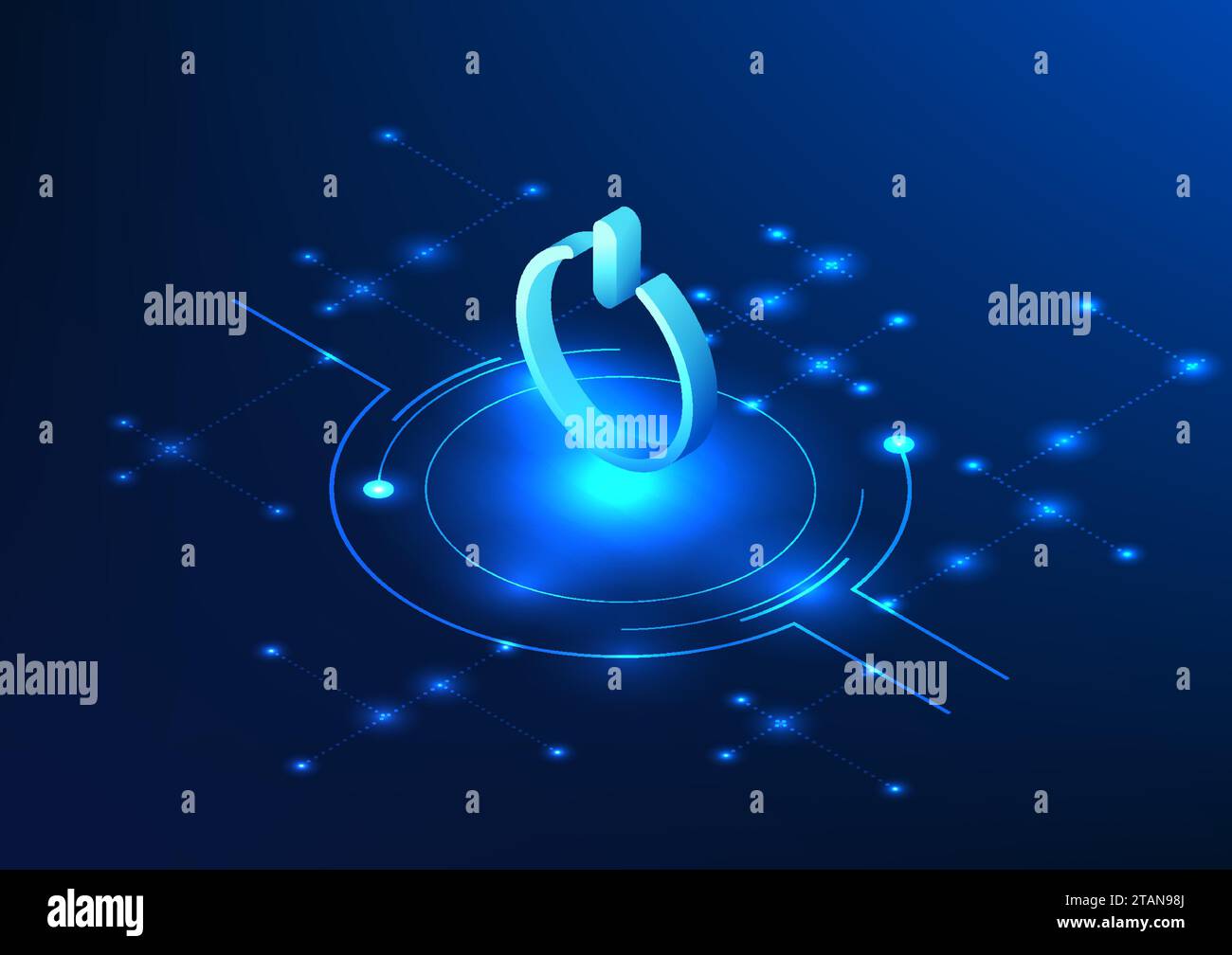 Tecnologia a consumo energetico il pulsante di accensione/spegnimento dell'immagine isometrica rappresenta l'attivazione dell'energia per i dispositivi elettronici e gli apparecchi elettrici. Illustrazione Vettoriale