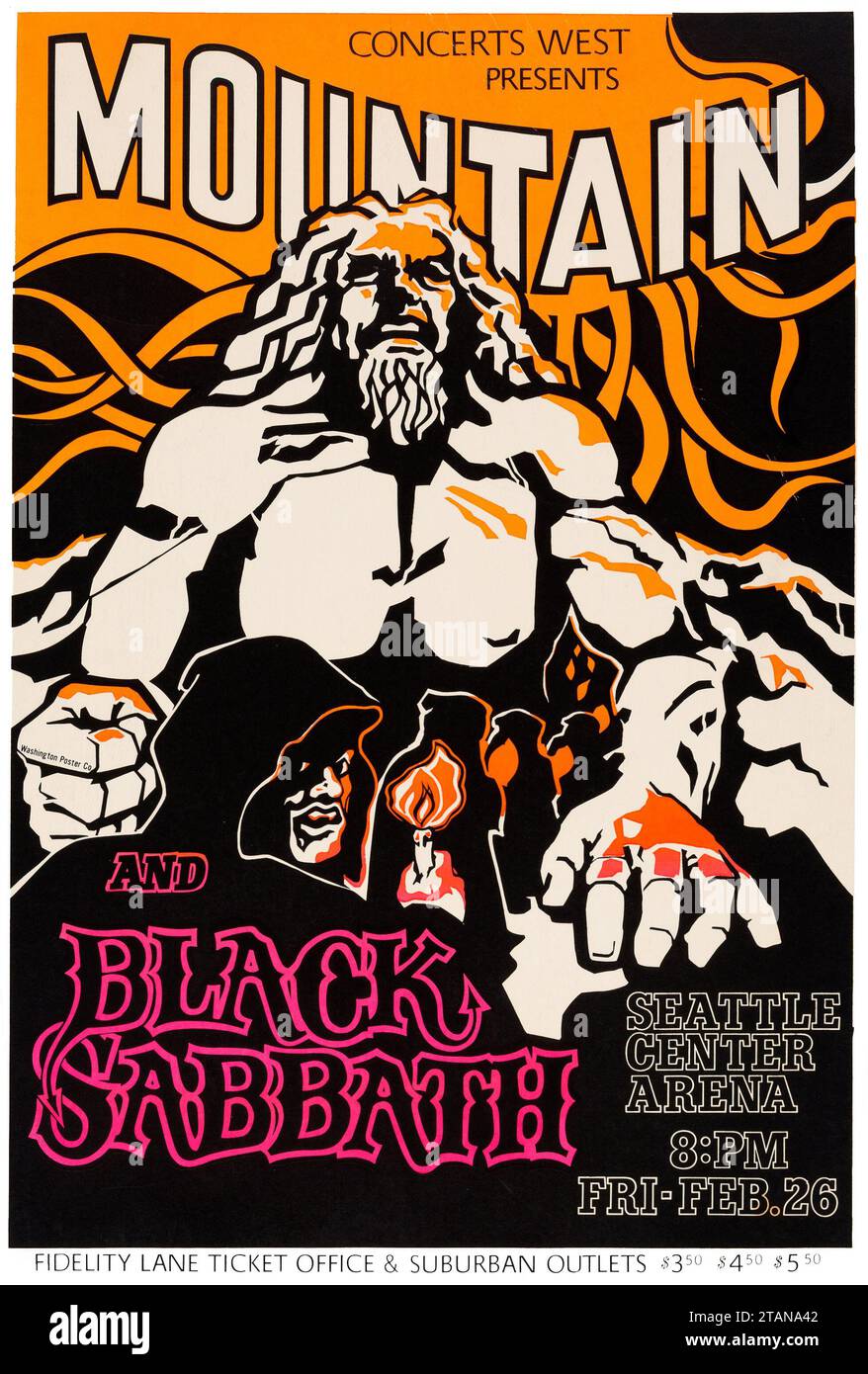 Poster dei concerti Black Sabbath - Mountain - Seattle Center Arena (concerti West Presents, 1971) Foto Stock