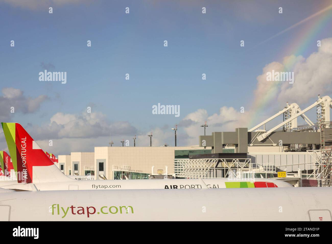 Lissabon, Portogallo AM 1. Dezember 2023 Aeroporto, Aeroporto Humberto Delgado v.l., Symbolfoto, Symbolbild: TAP Air Portugal, Flugzeug AM Gate, fly TAP *** Lisbona, Portogallo il 1 dicembre 2023 Aeroporto, Aeroporto Humberto Delgado V l, foto simbolica, immagine simbolica TAP Air Portugal, aereo al gate, fly TAP Copyright: JoaquimxFerreira Credit: Imago/Alamy Live News Foto Stock