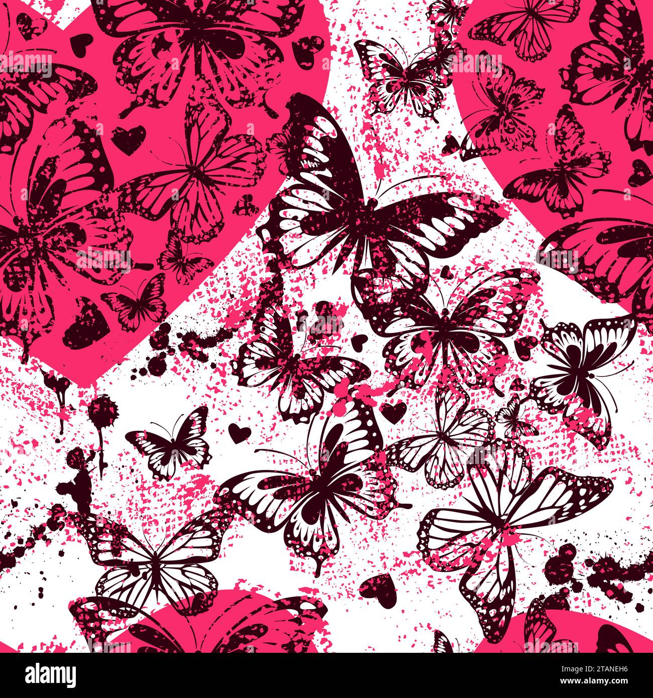 Farfalle e cuori senza cuciture. disegno manuale. Buon San Valentino. Non ai, sstkLOVE. Illustrazione vettoriale Illustrazione Vettoriale