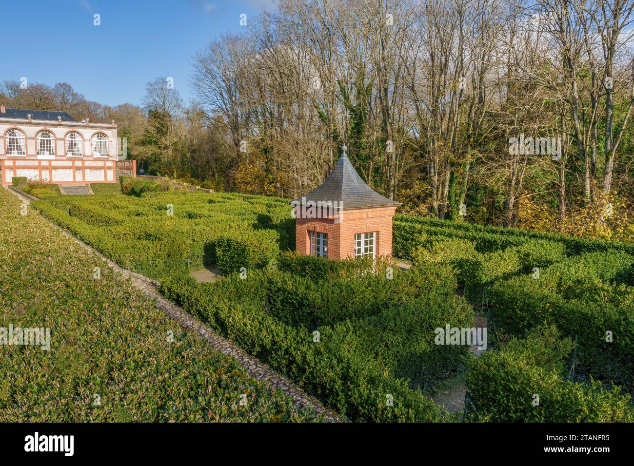 Labirinto di Orangerie nel Parco del Castello di Breteuil - Francia Foto Stock