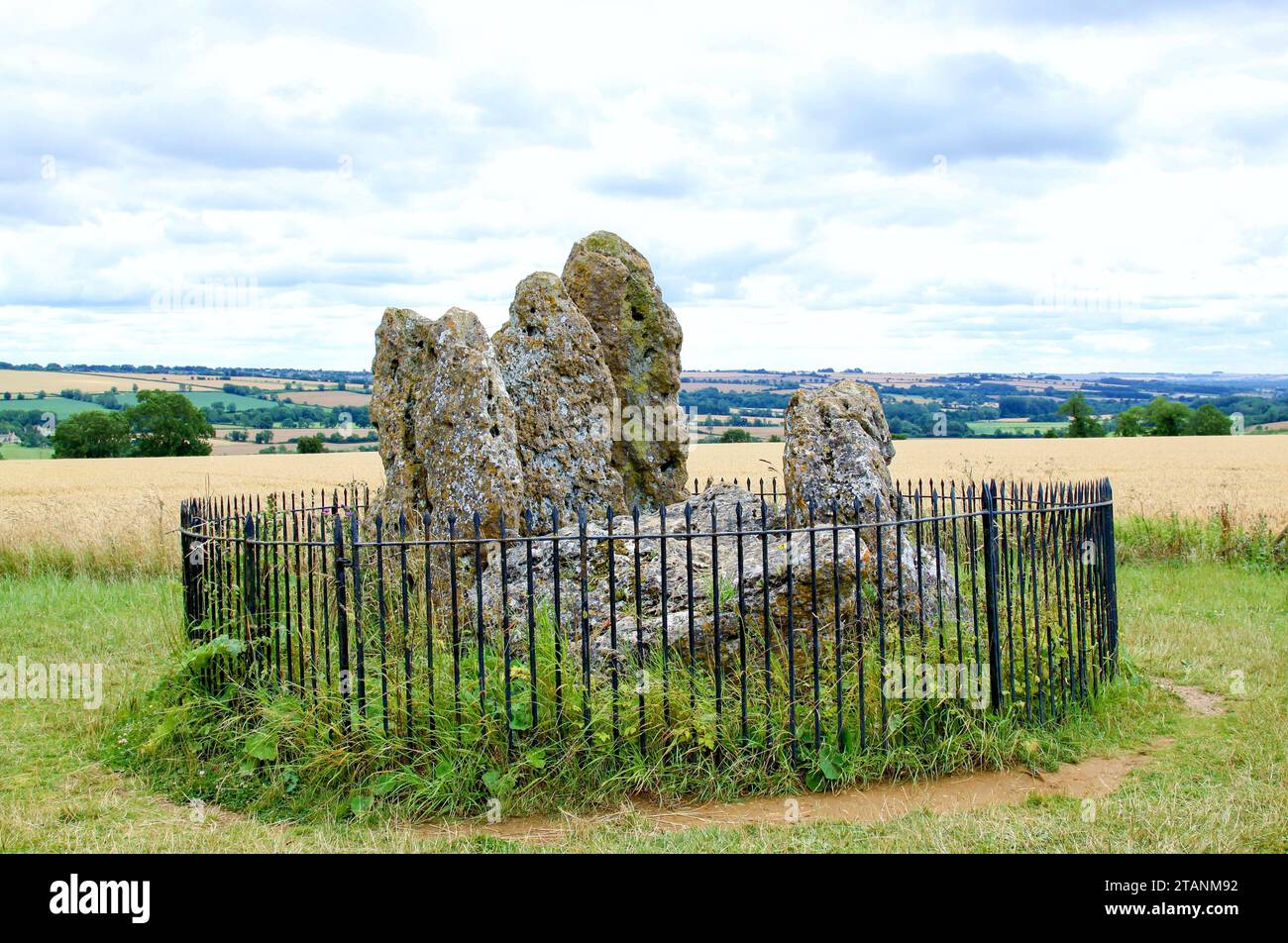 Rollright Stones, monumenti megalitici in pietra sul confine tra Oxfordshire e Warwickshire. Foto Stock