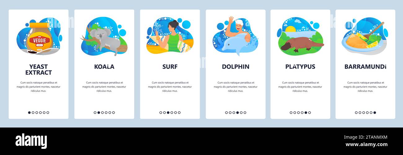 Modelli vettoriali per schermate di inserimento di siti Web e app mobili in Australia Illustrazione Vettoriale