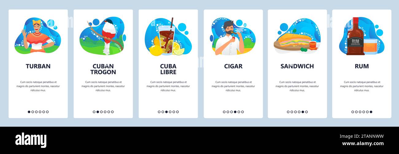 Il sito Web di Cuba e l'inserimento di app mobili visualizzano il modello vettoriale Illustrazione Vettoriale