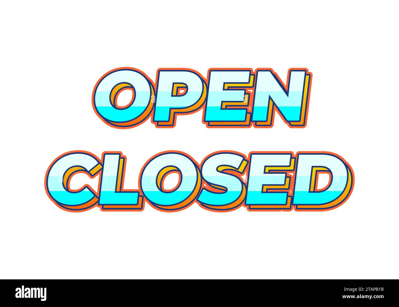 Aperto chiuso. effetto testo in colore blu gradazione. sfondo bianco Illustrazione Vettoriale